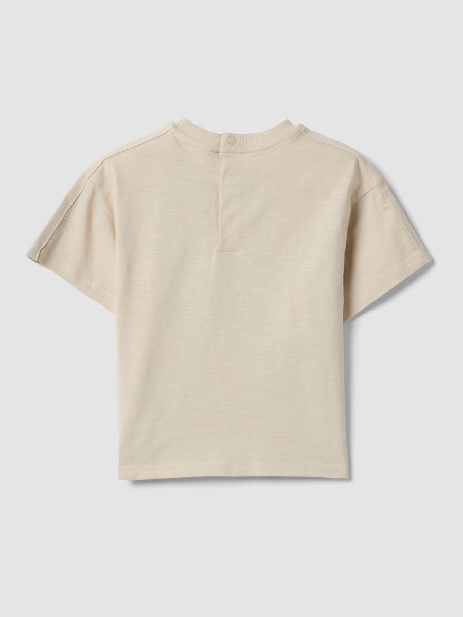 Beige short-sleeve pure cotton T-shirt for baby boy, oversized fit_1