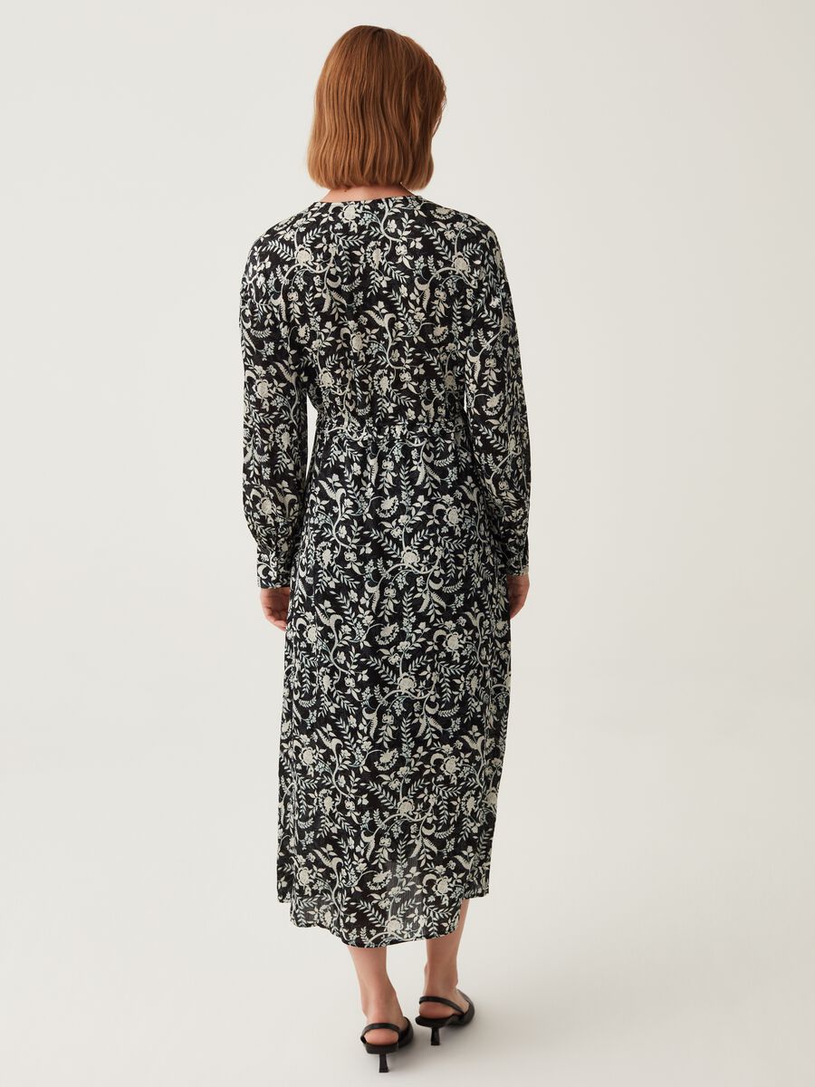 Abito midi stile impero con stampa foliage_2