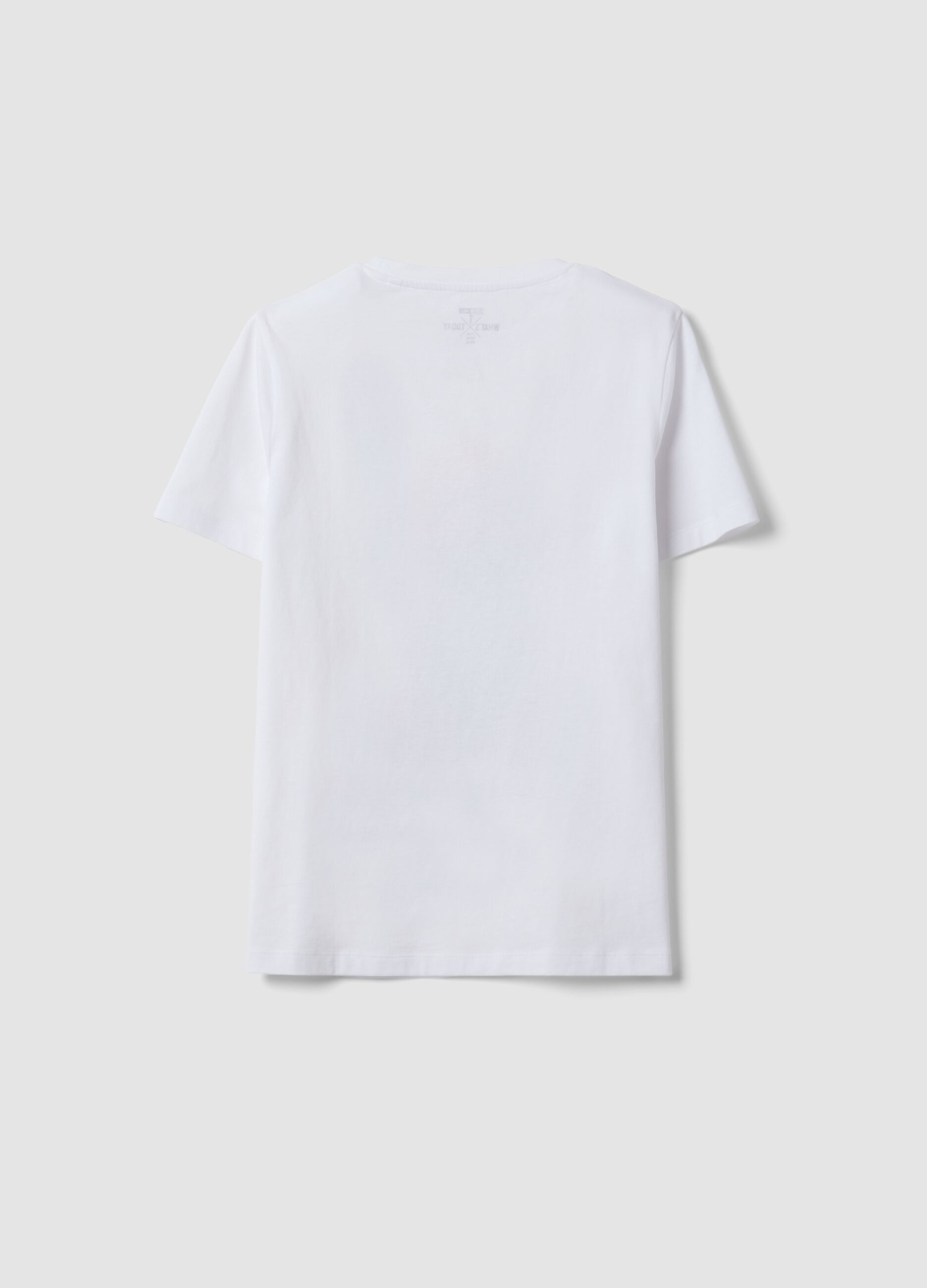 White pure cotton jersey T-shirt with dog print, regular fit