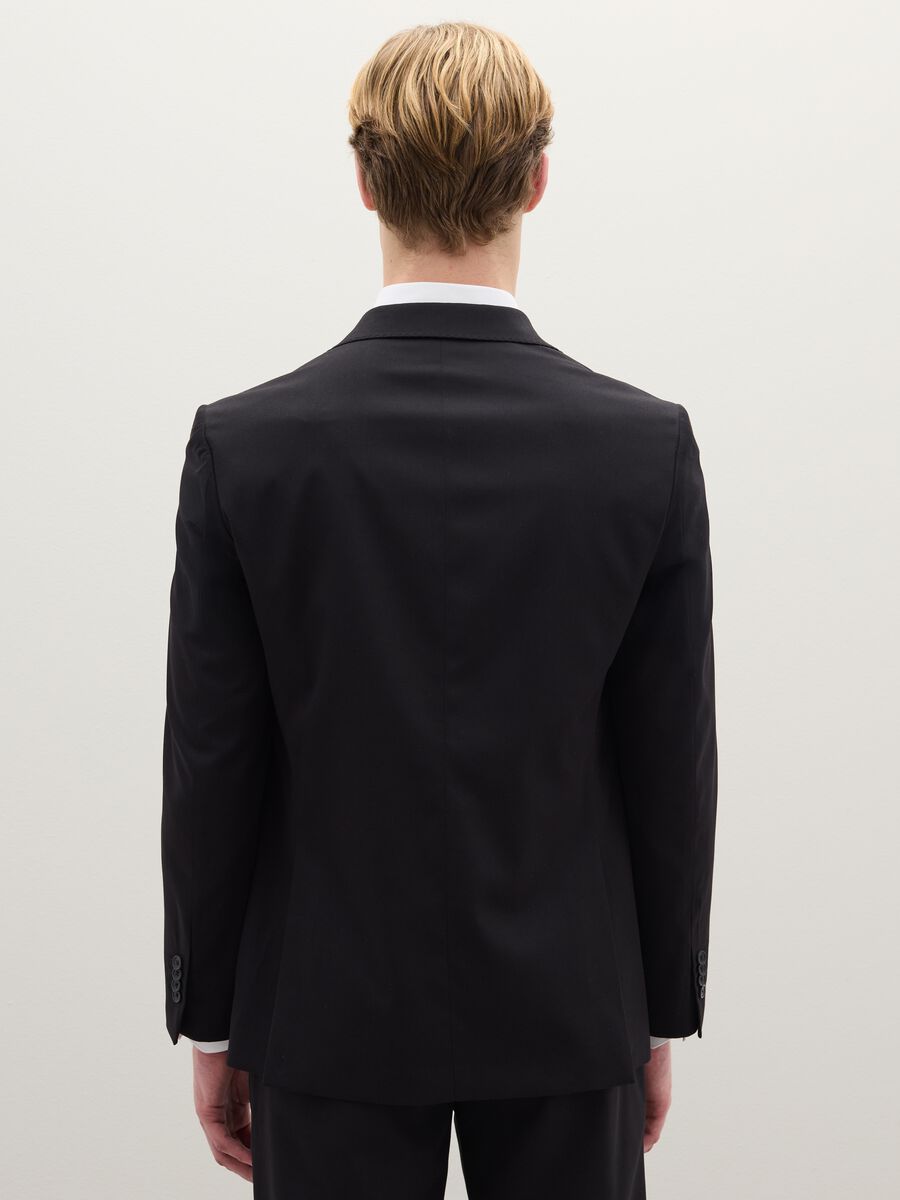 Black regular fit mixed fabric jacket_3