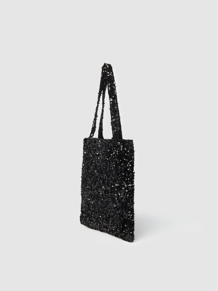 Borsa shopper nera con paillettes_1