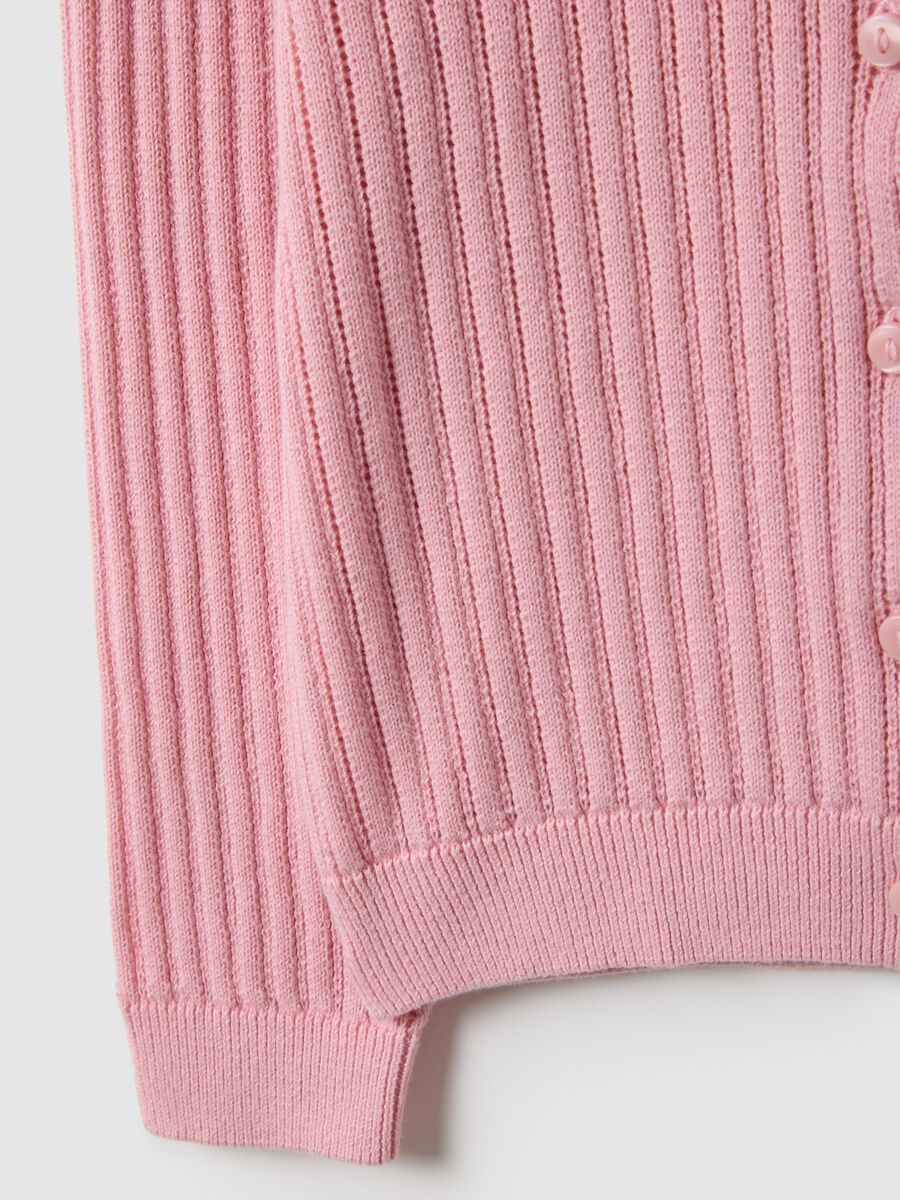Girls' pink striped pure cotton cardigan regular fit_3