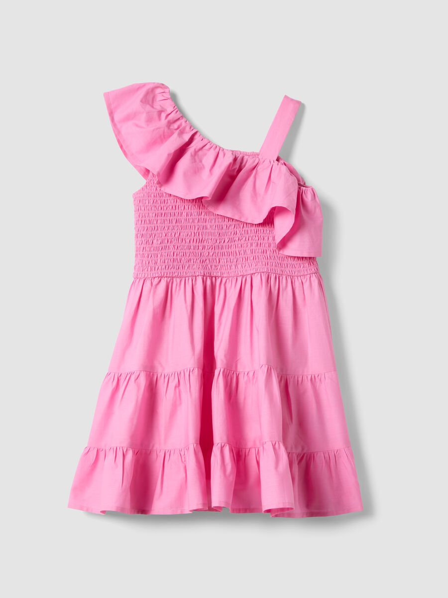 Vestito senza maniche in puro cotone rosa da bambina con volant_0
