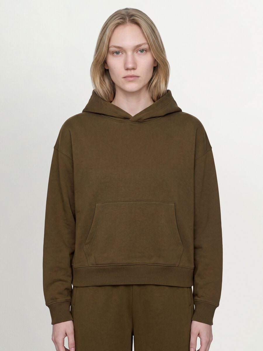 Felpa verde in misto cotone con cappuccio regular fit_0