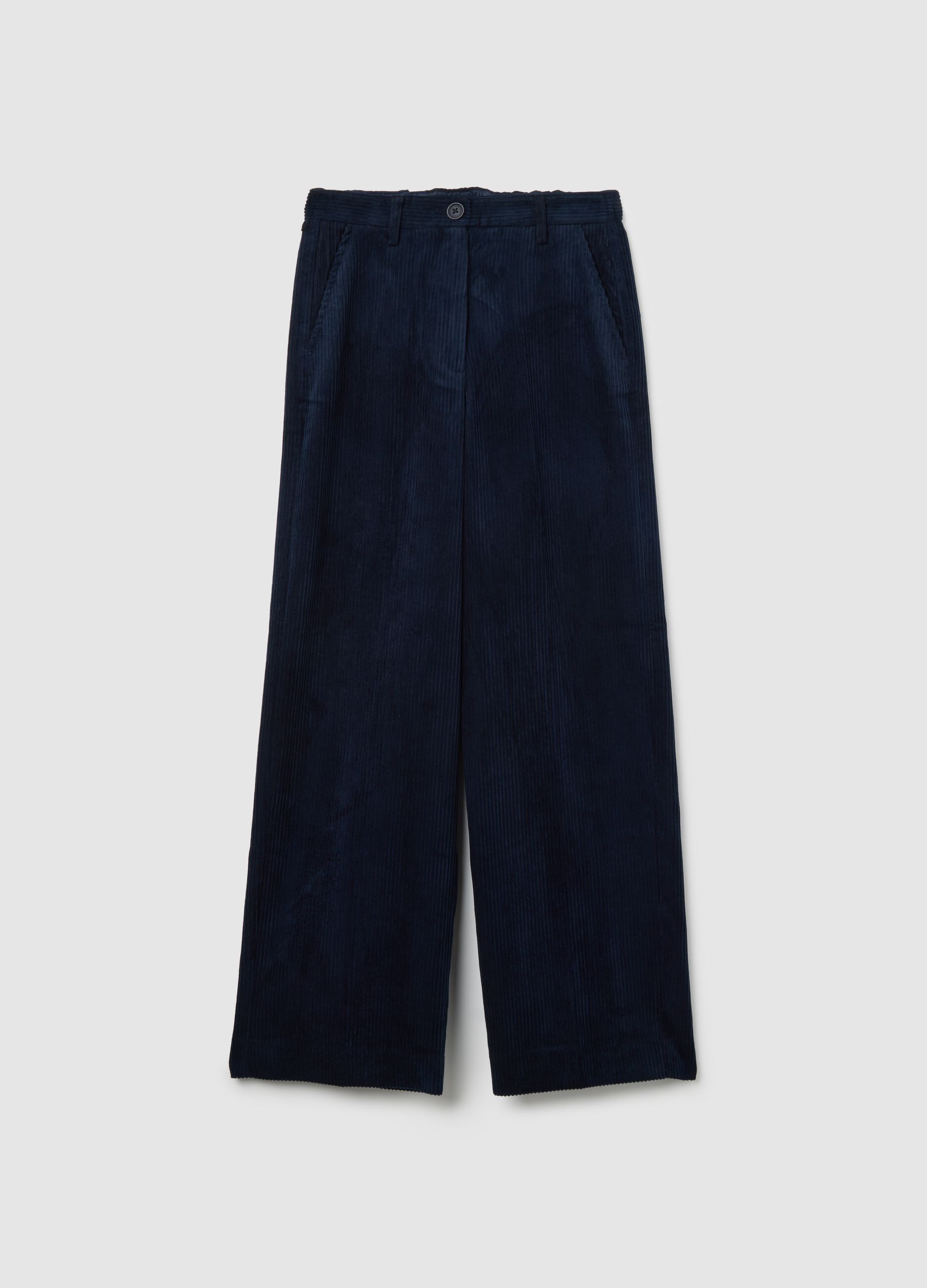 Blue ribbed regular fit stretch fabric trousers