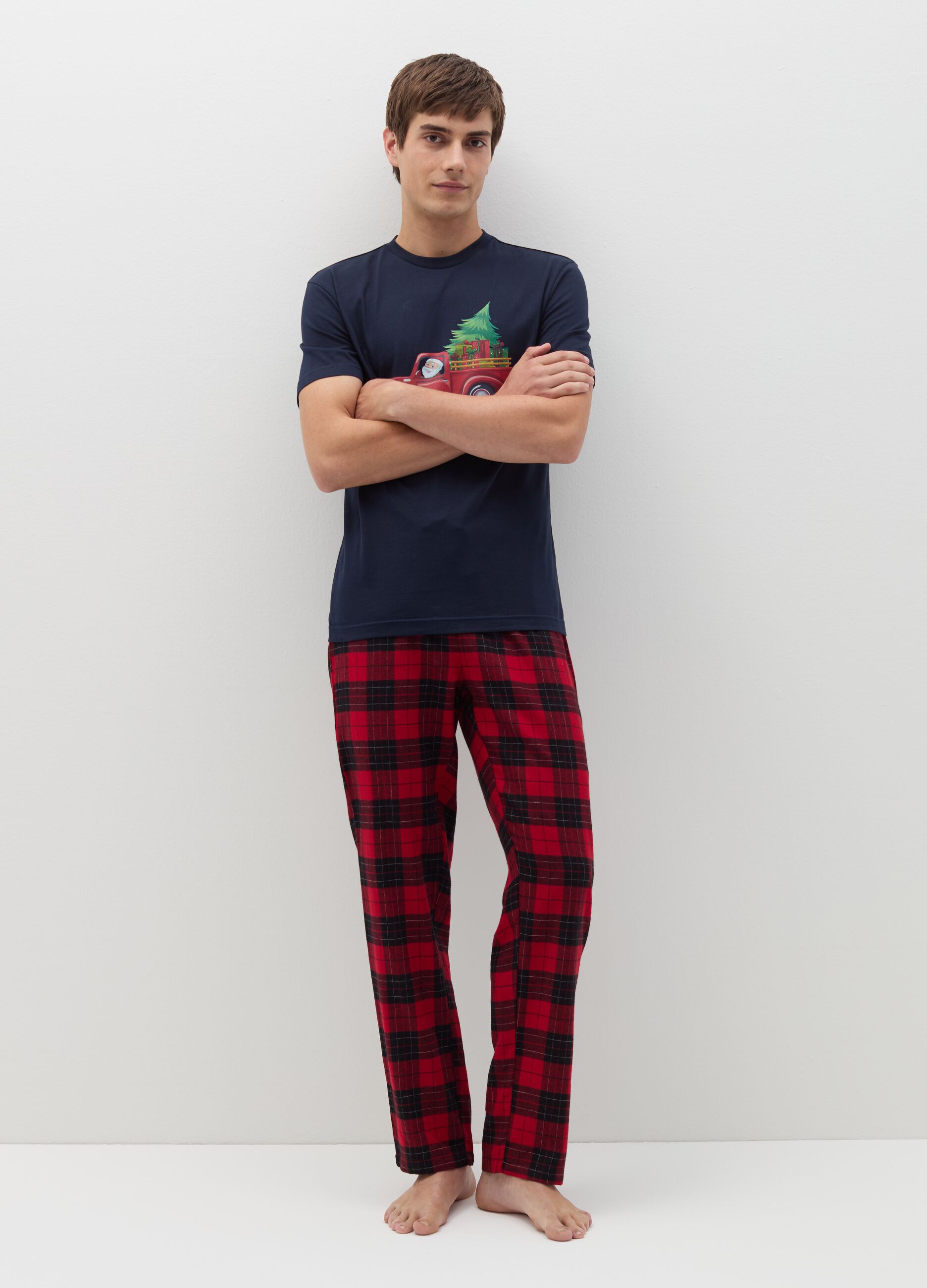 Pantalone pigiama in flanella fantasia tartan Nero Rosso da Uomo OVS