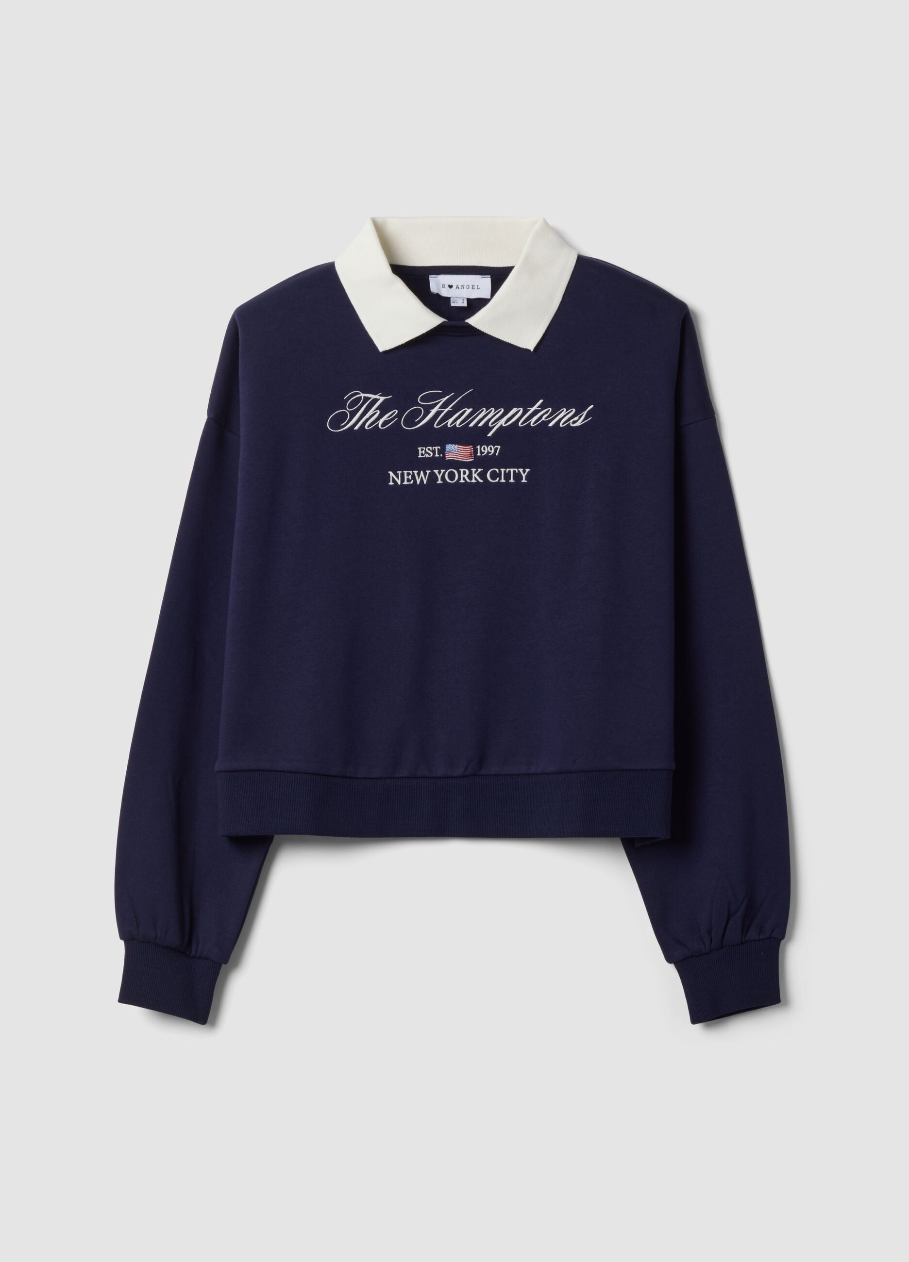 Felpa blu in misto cotone con girocollo e colletto