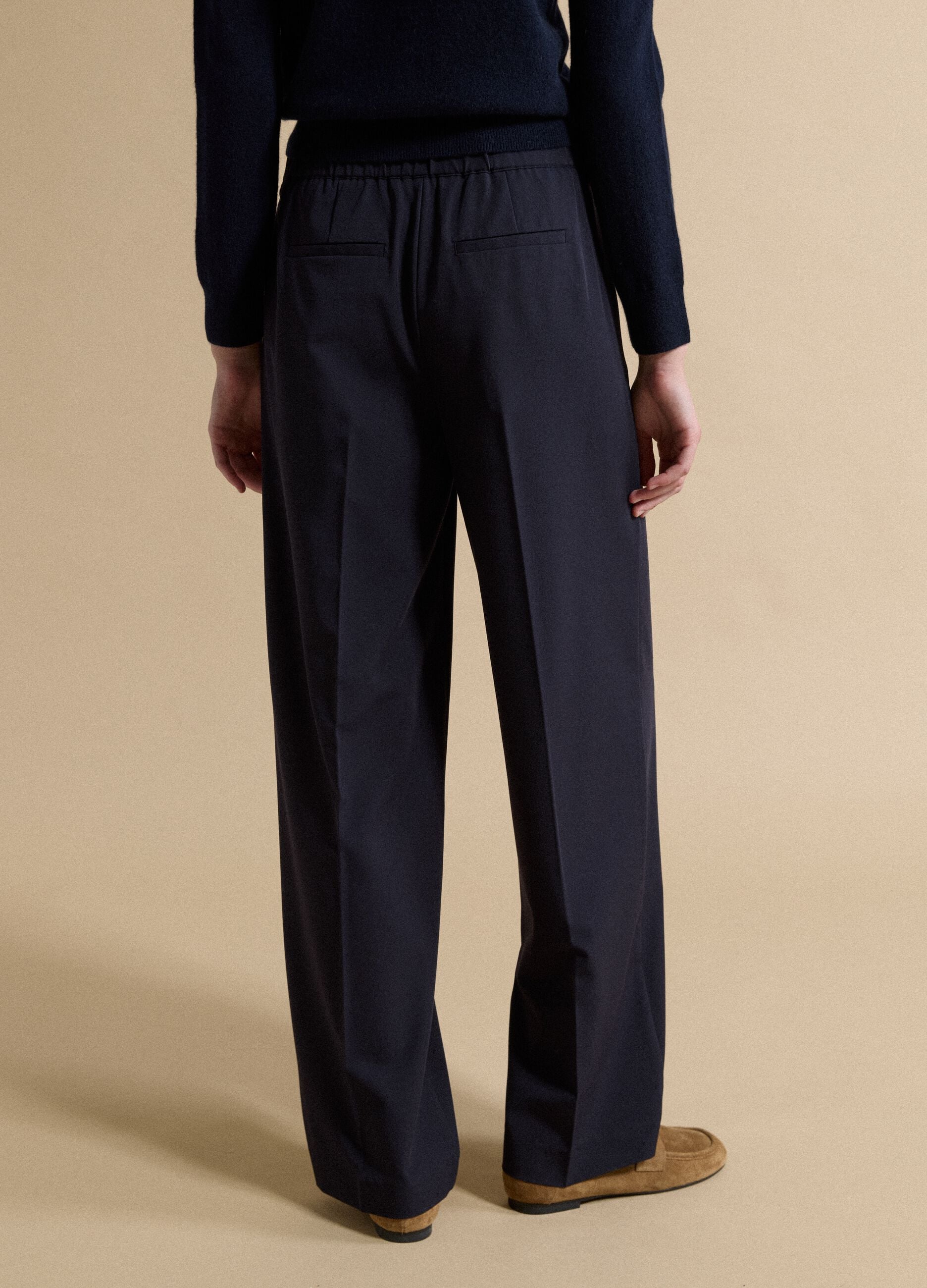 Navy stretch viscose formal trousers, regular fit