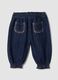 Jogger denim blu in misto cotone e viscosa con ricami floreali comfort fit_0