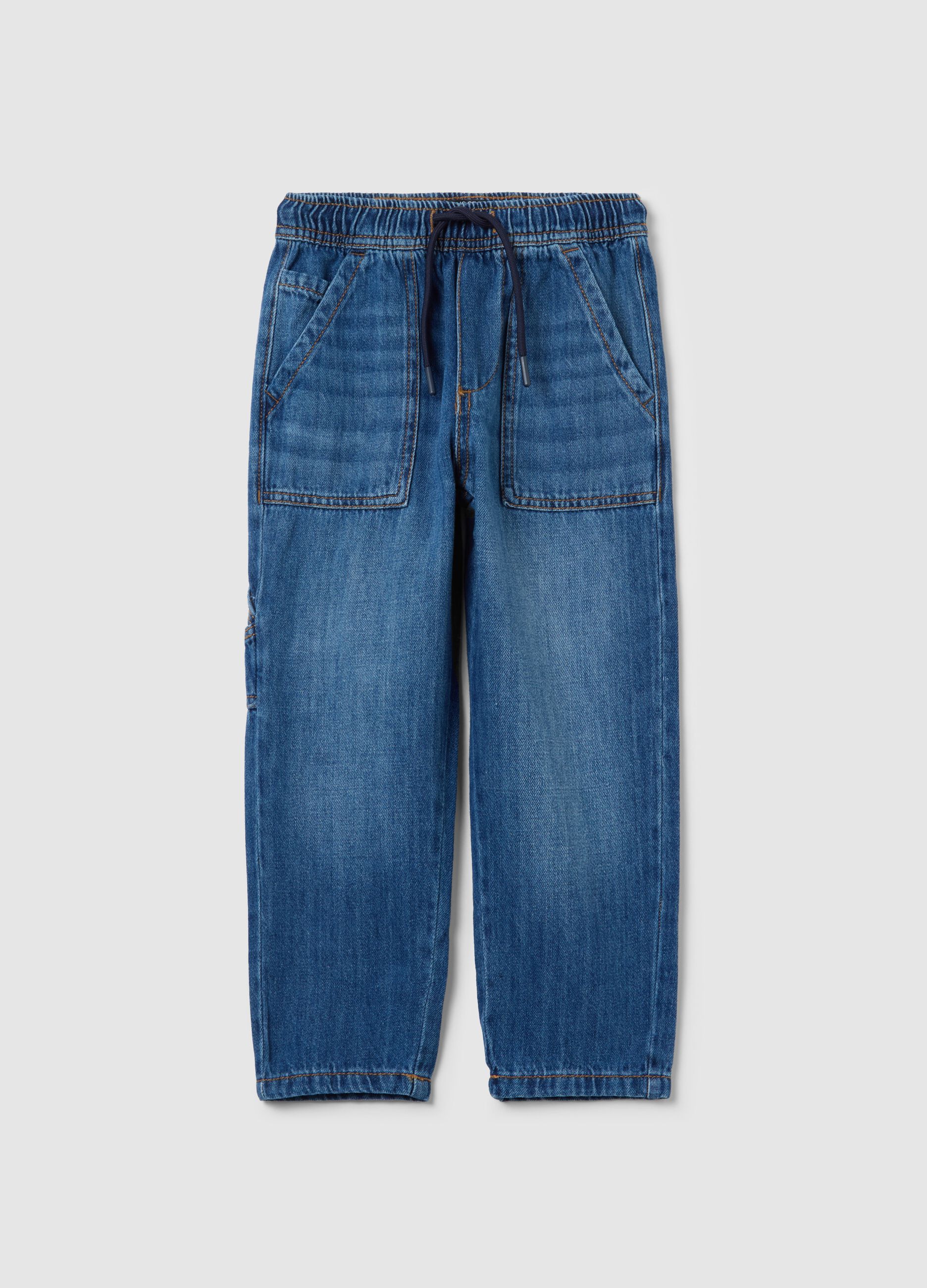Parachute joggers in denim with drawstring