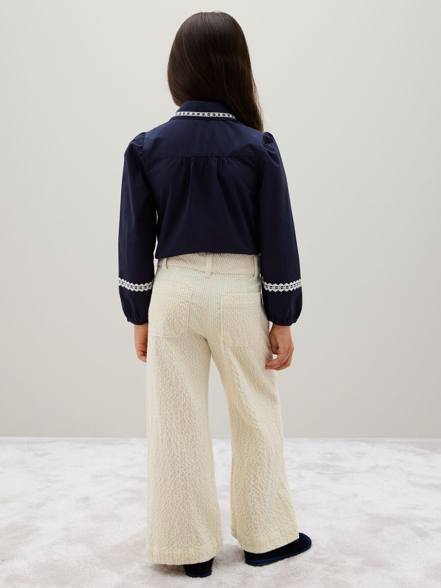 Girls' Beige Velvet Wide Leg Trousers_2