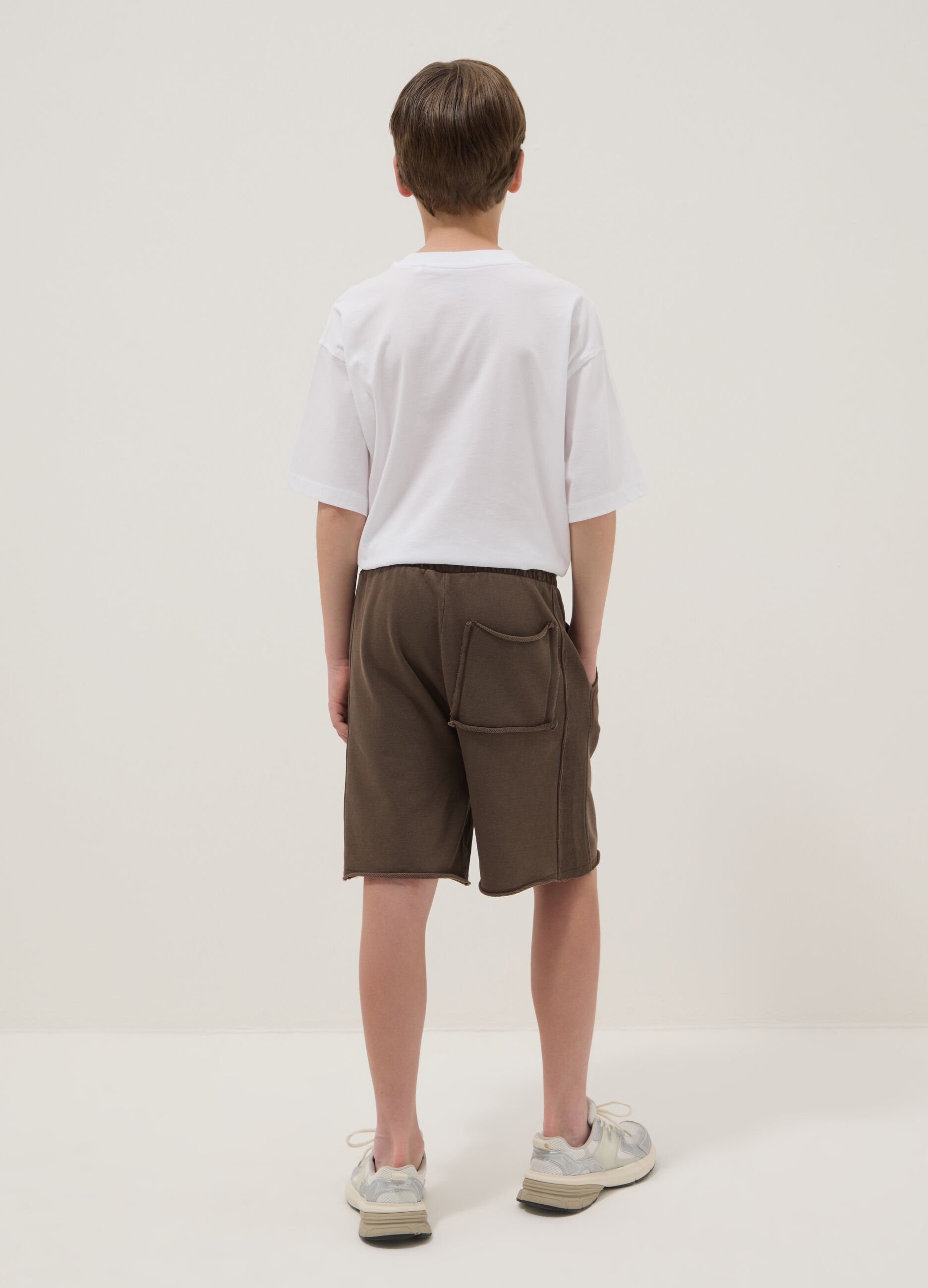 Brown pure cotton shorts with elasticated waistband