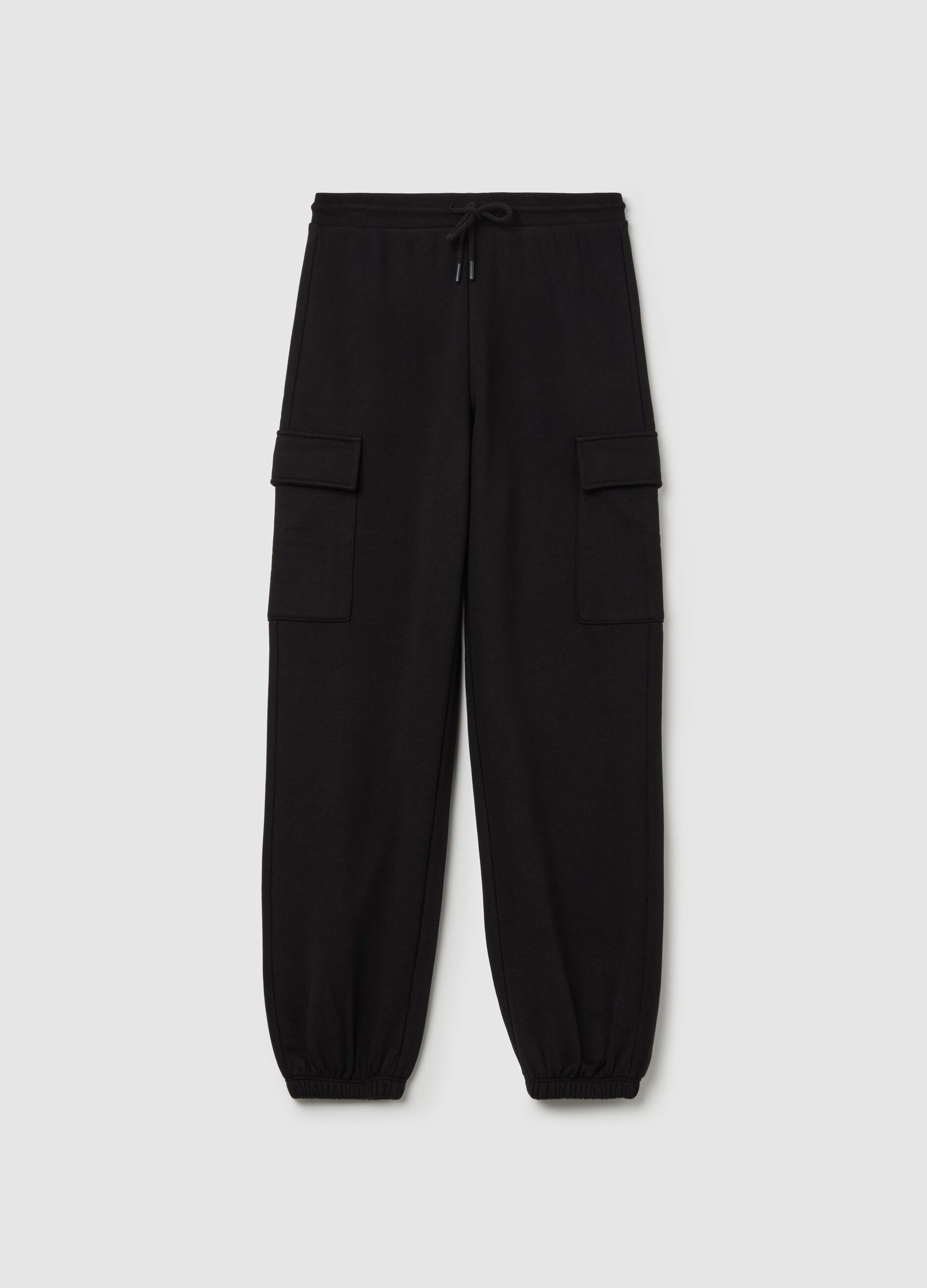 Cargo joggers in fleece with drawstring