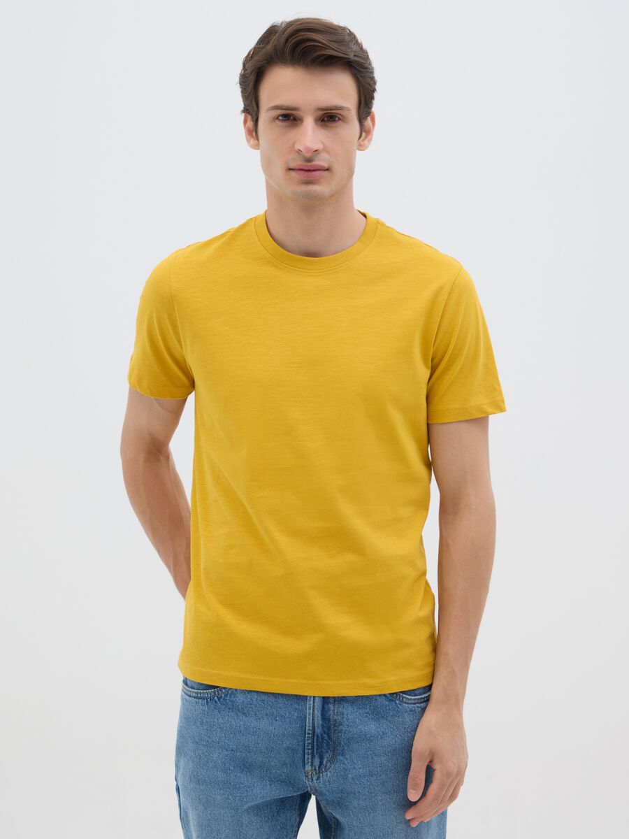 Men's Yellow Pure Cotton Regular Fit T-Shirt_0