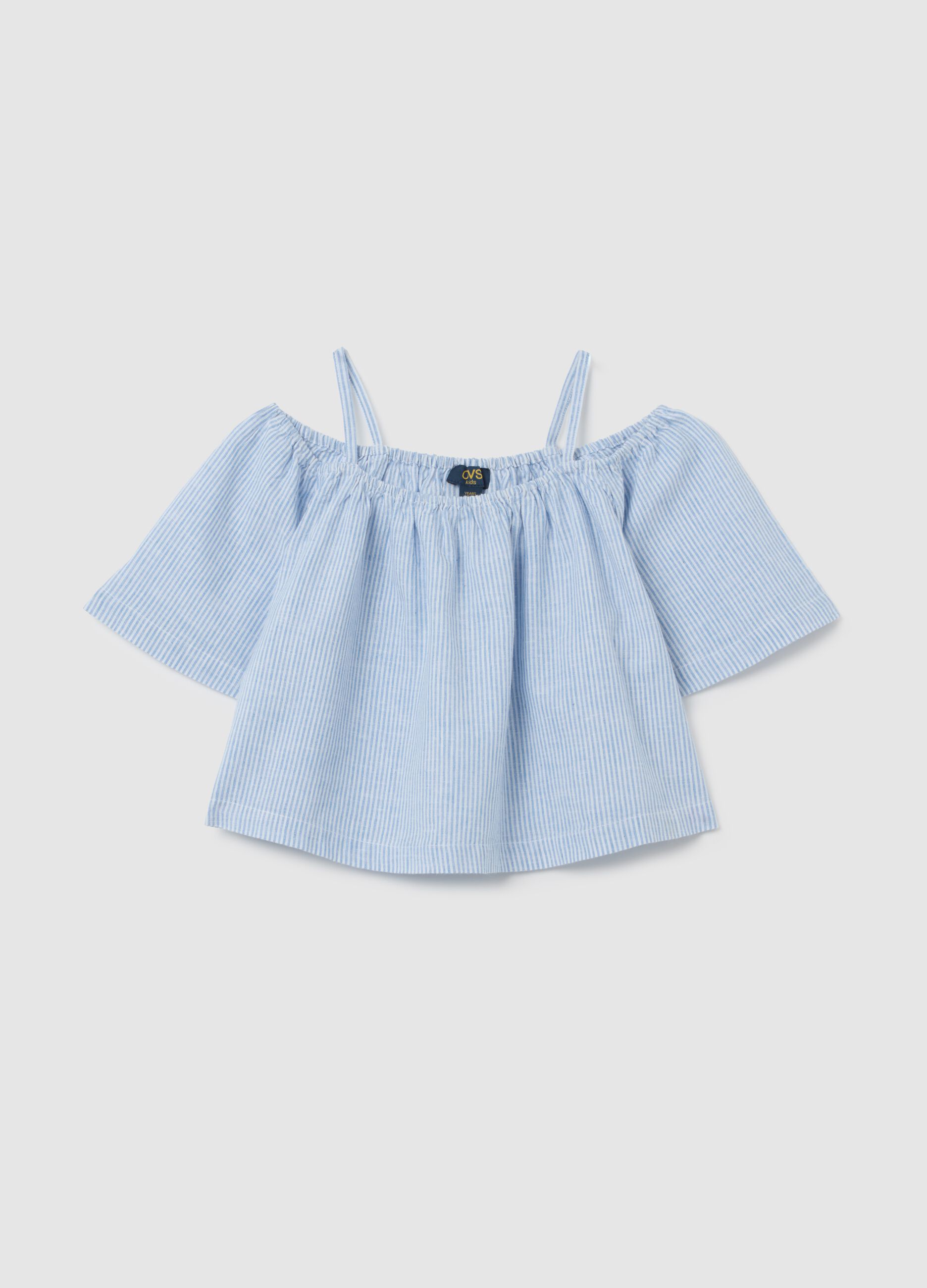 Blusa da ragazze in misto cotone multicolor regular fit con spalle scoperte