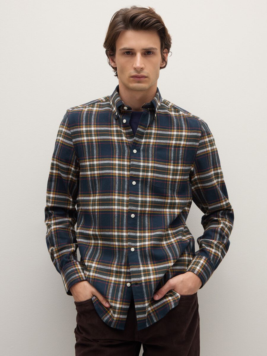 Multicolour long sleeve shirt in pure cotton with a regular fit and check pattern_0
