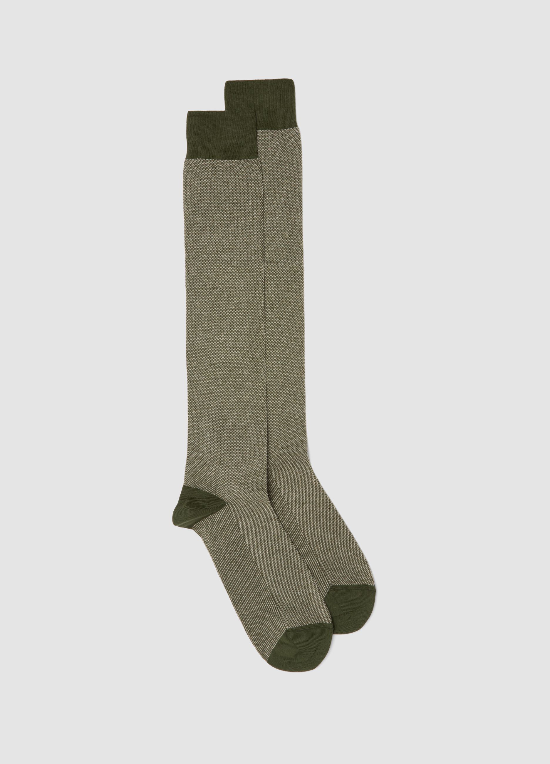 Men&rsquo;s Green Long Socks in Stretch Cotton
