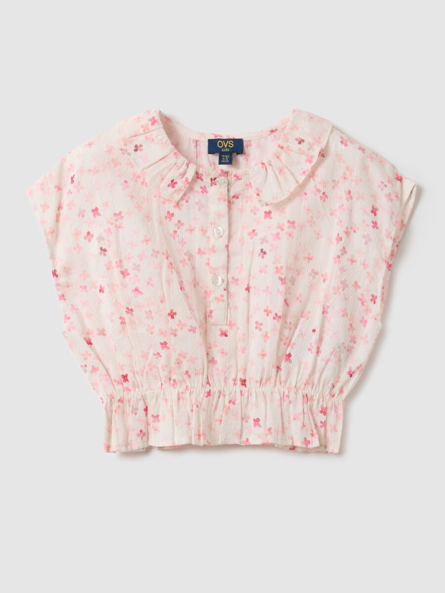 Blusa in puro cotone multicolor da bambina slim fit con fiori_0
