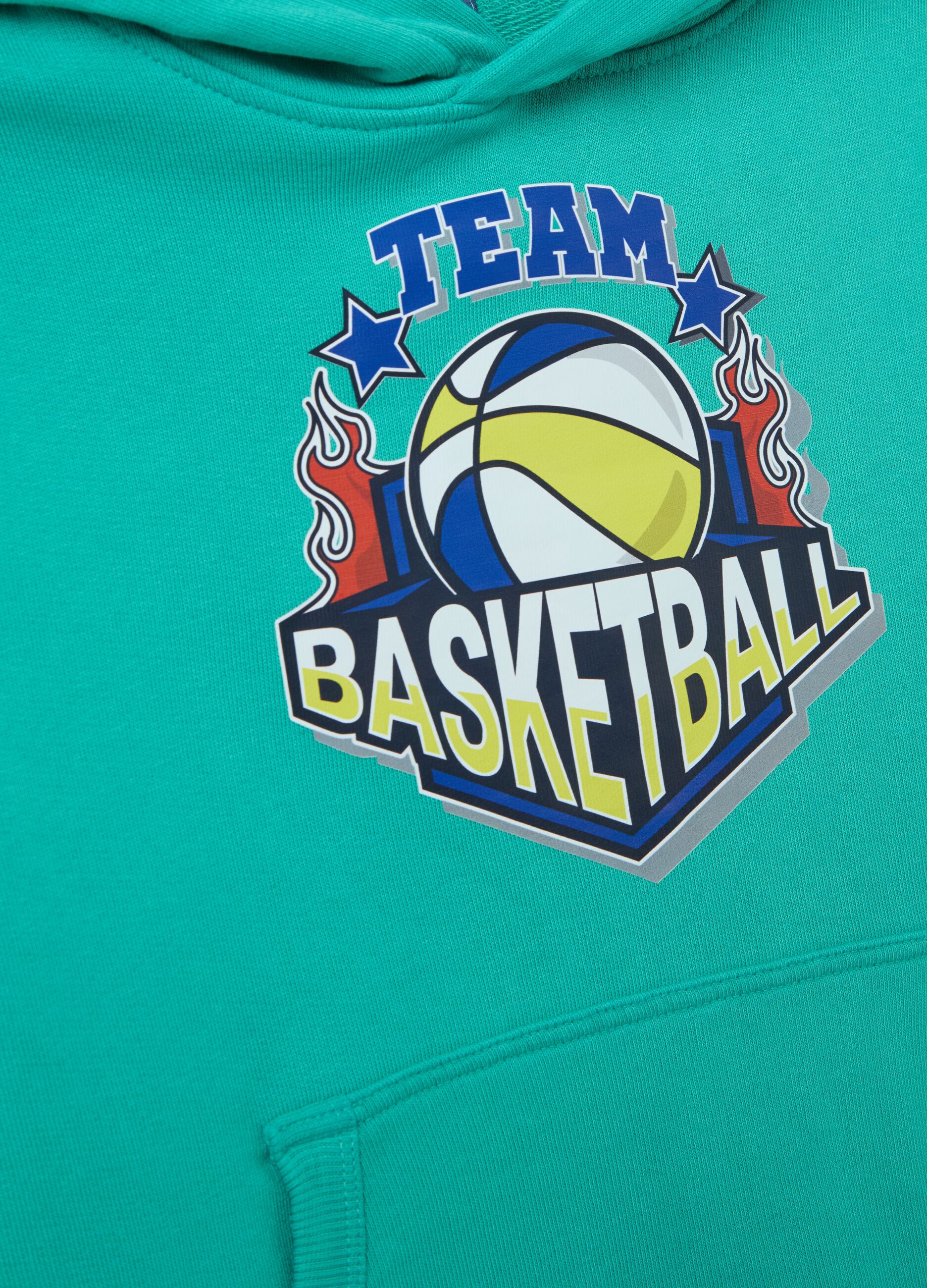 Felpa in French Terry con cappuccio "Team Basketball"
