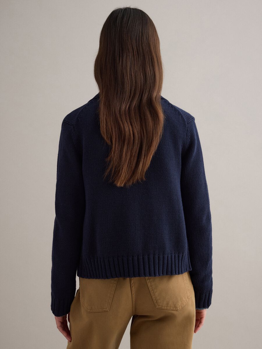 Blue cotton cardigan with polo collar, regular fit_2