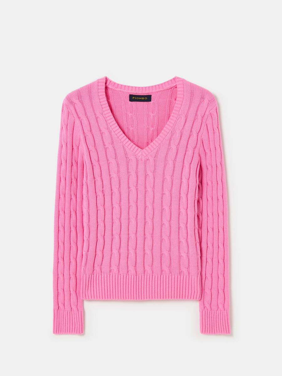 Pullover with V neck and cable-knit design_3