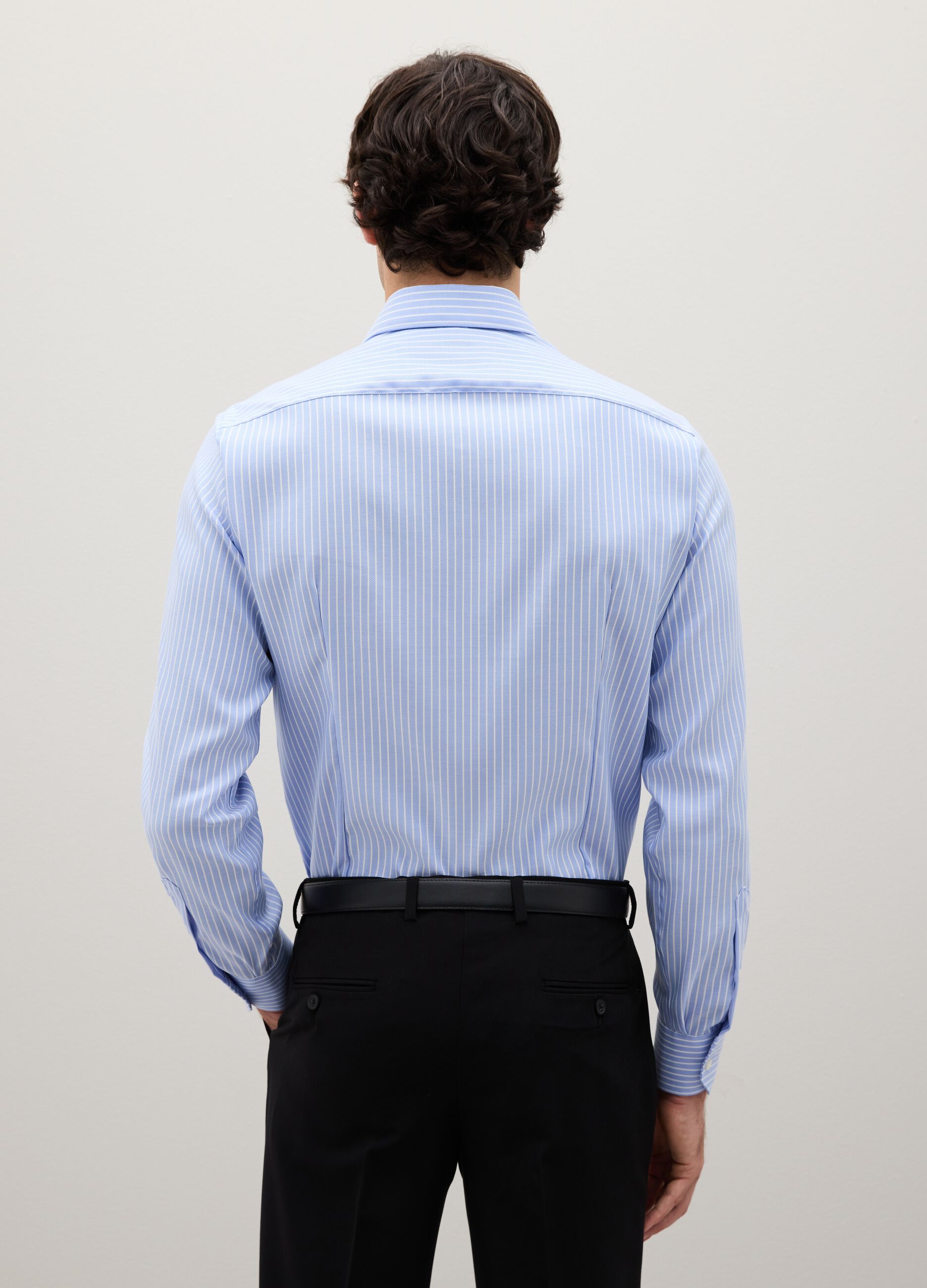 Slim fit pure cotton white and blue striped shirt