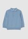 Blue regular fit cotton blend children's classic collar T-shirt_0