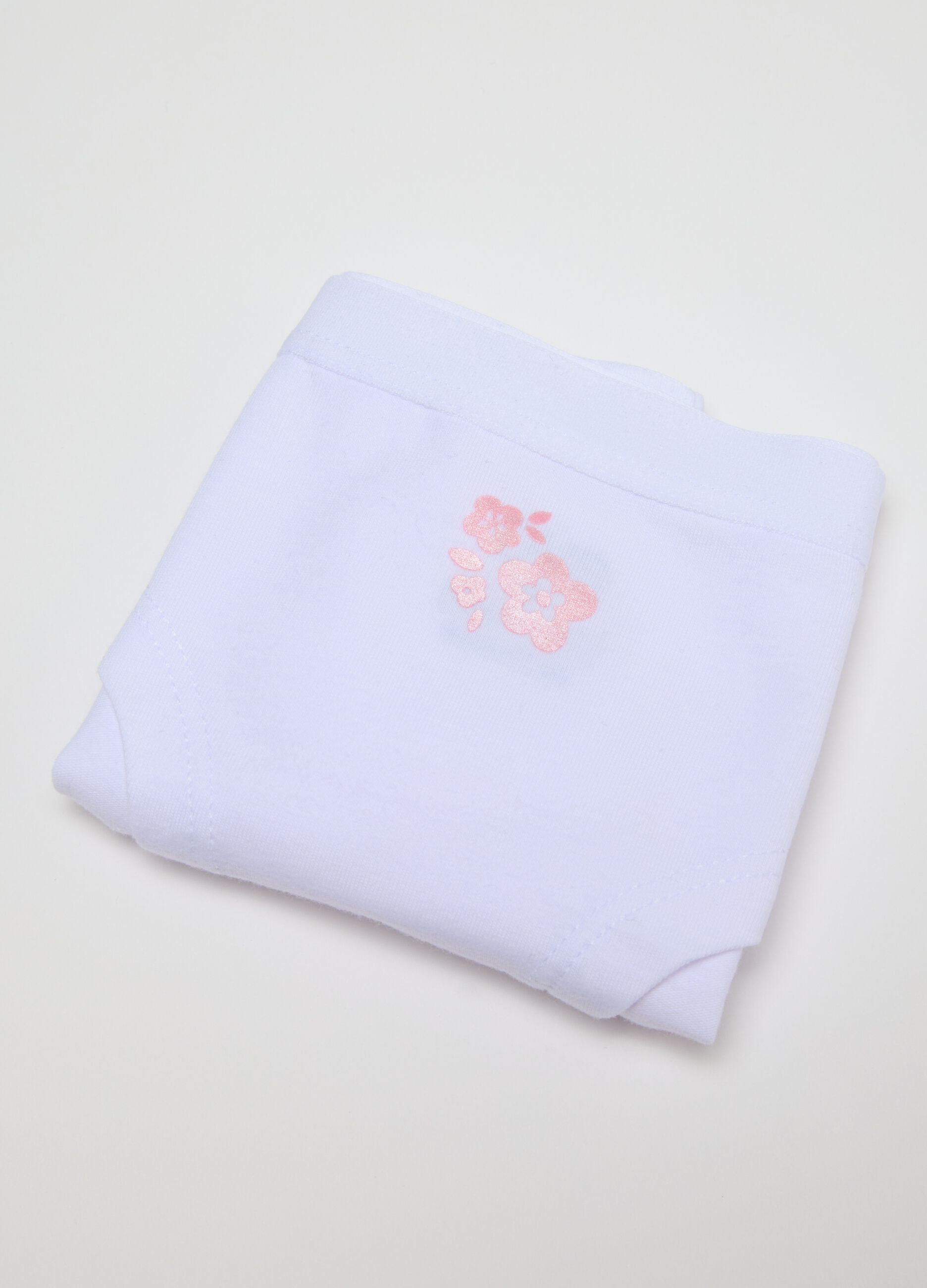Girls' white cotton briefs with embroidery