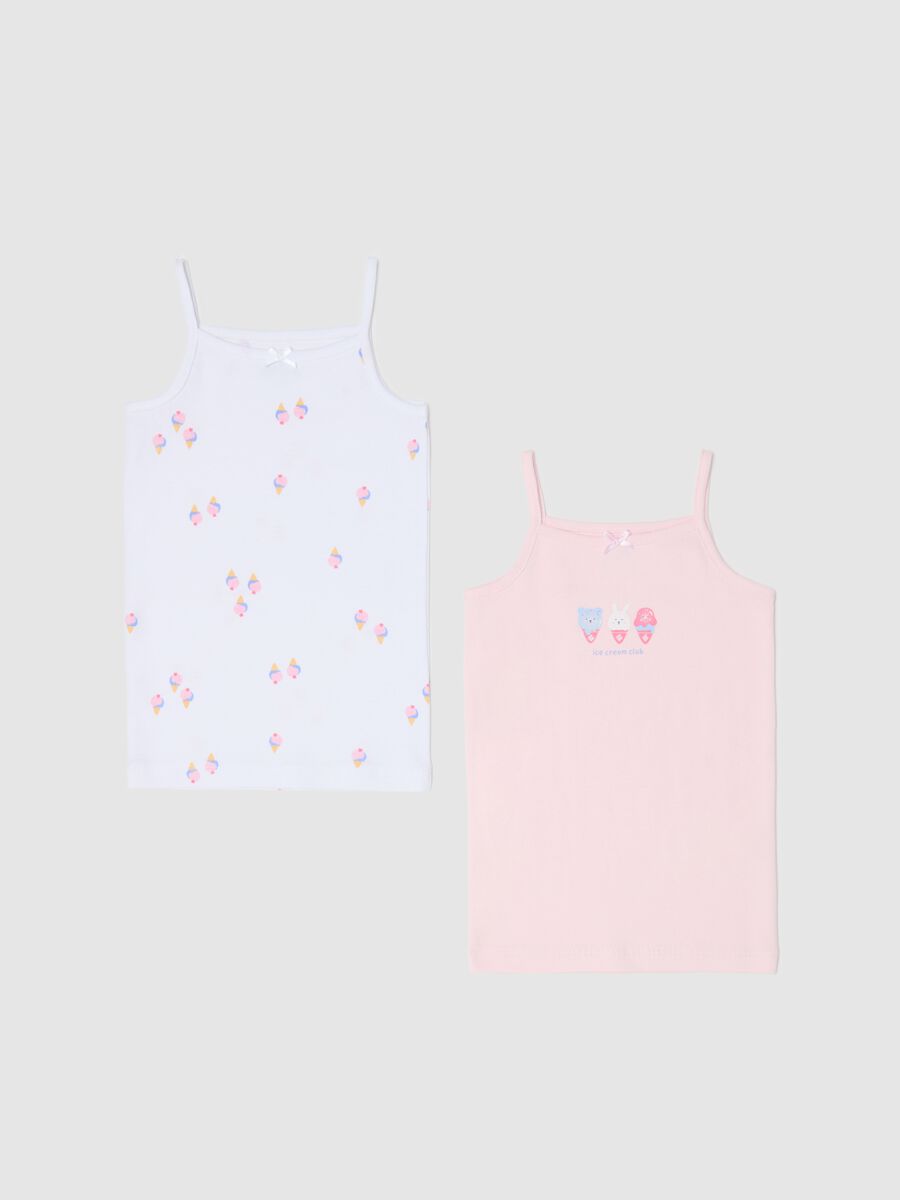 Two-pack vests in cotton with bow and print_0
