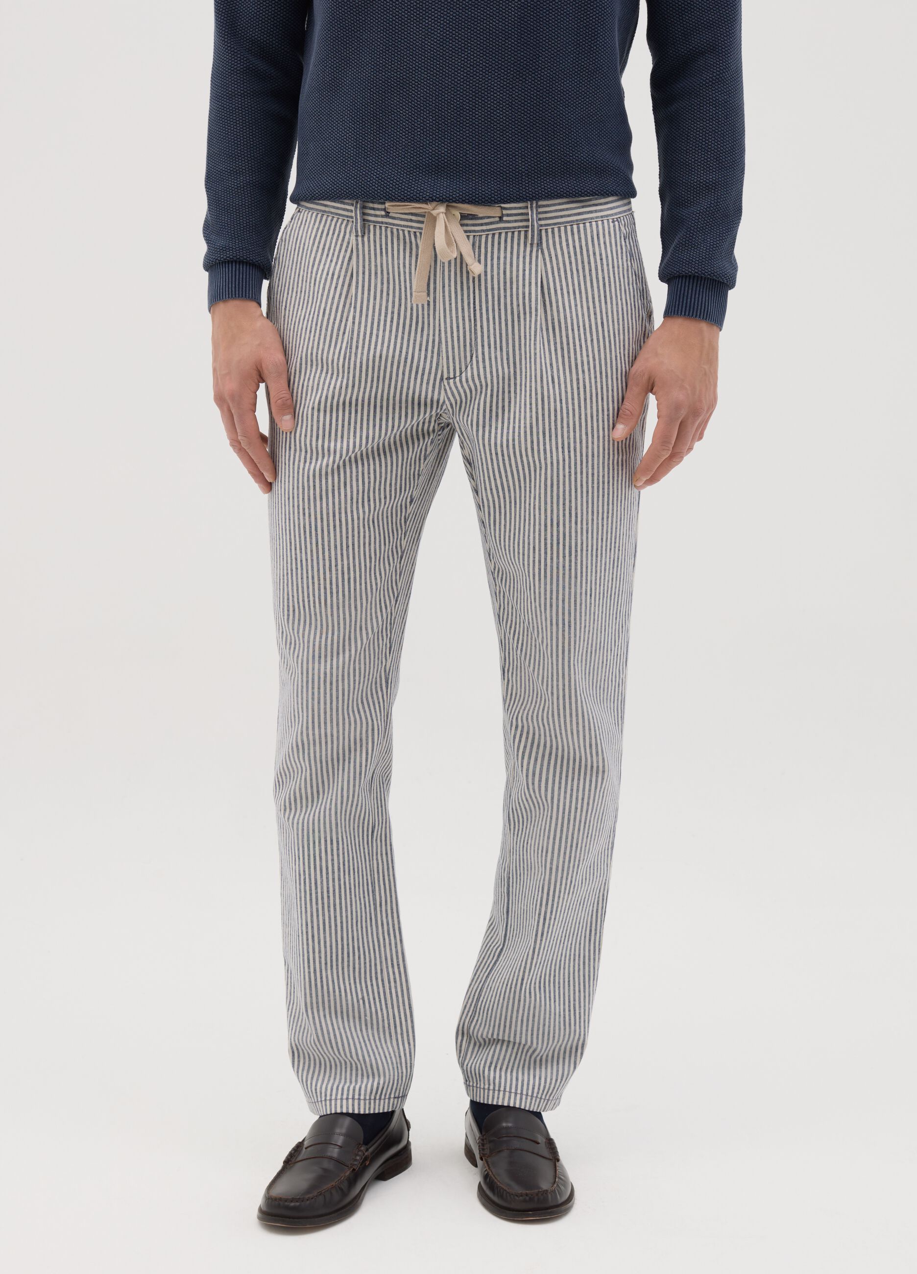 Men's white slim-fit trousers in stretch cotton