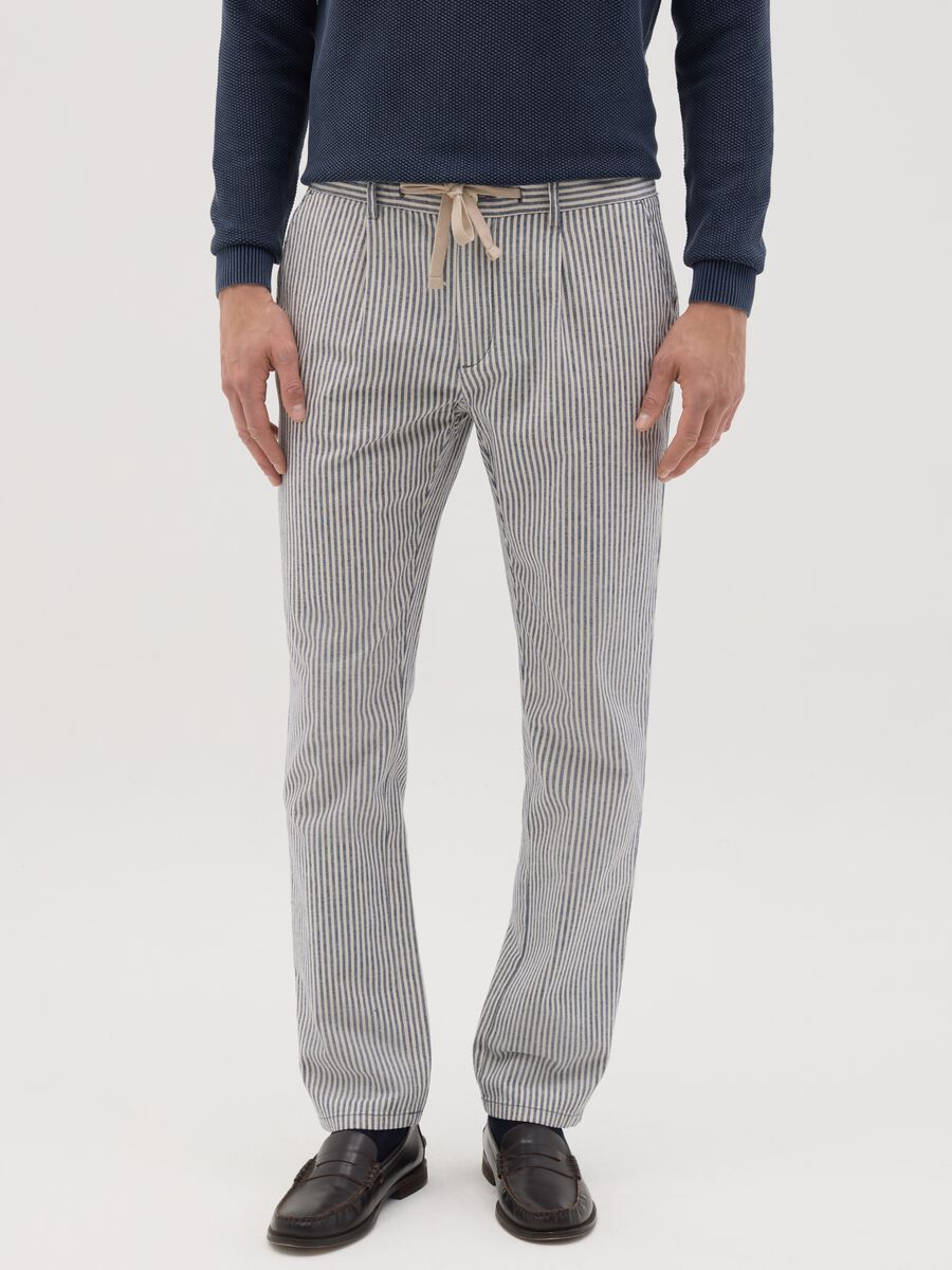 Pantaloni da uomo in cotone elasticizzato bianchi slim fit_1