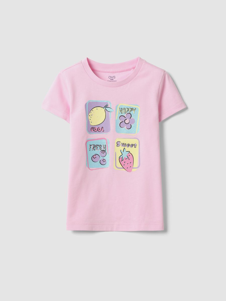 Girls' regular fit pink pure cotton T-shirt with fruit_0