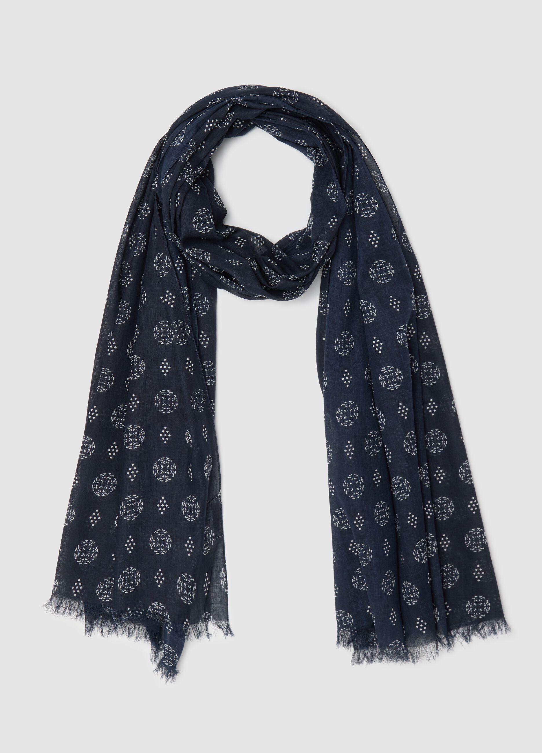 Blue cotton scarf with print