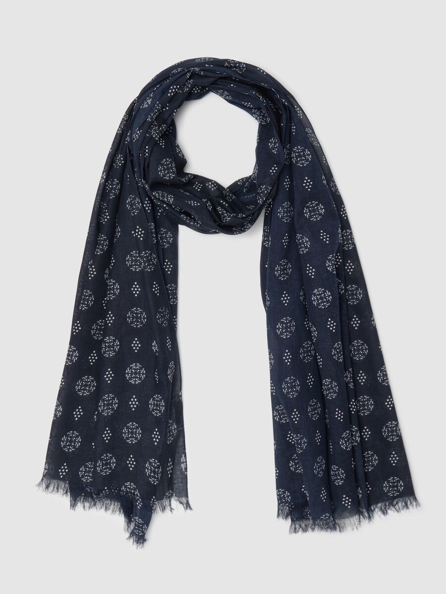 Blue cotton scarf with print_0