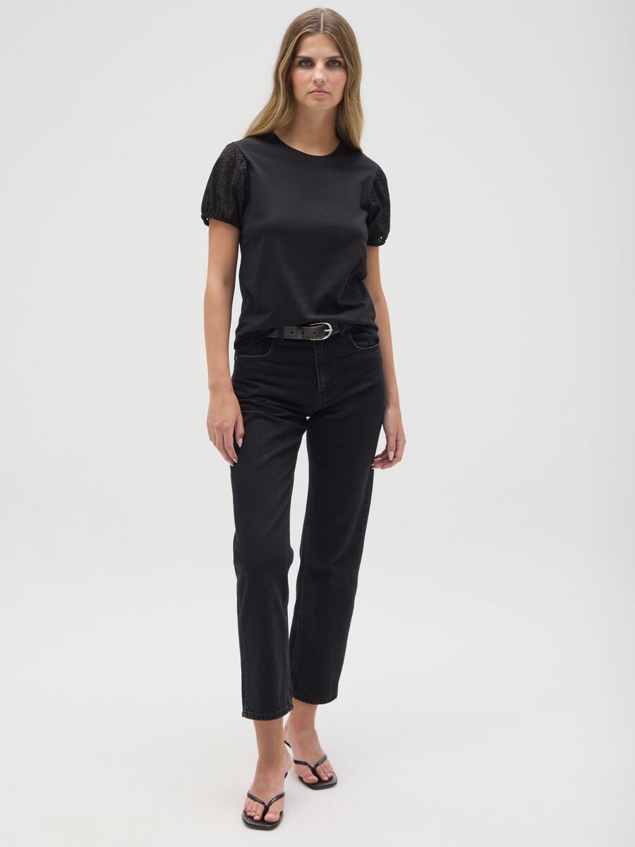 Women's black regular fit pure cotton T-shirt_1