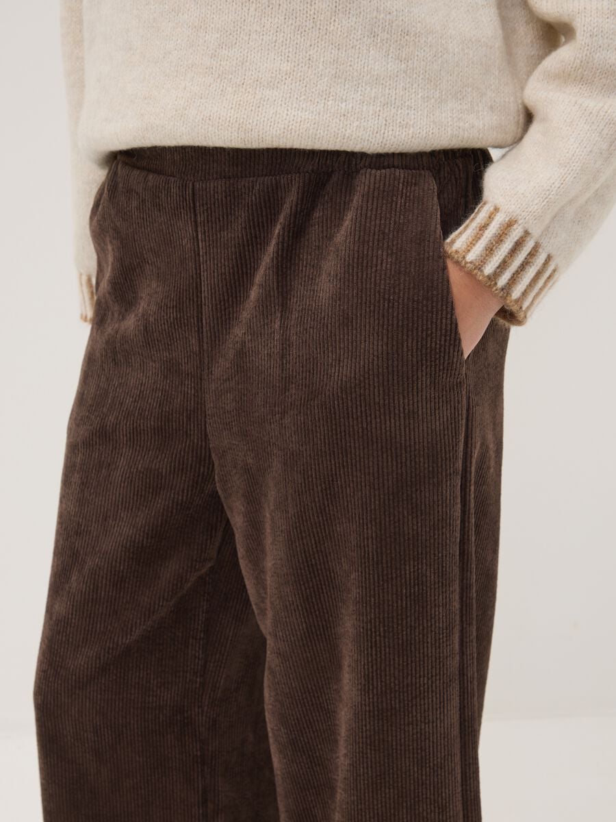 Brown wide-leg ribbed stretch viscose-blend trousers, regular fit_2