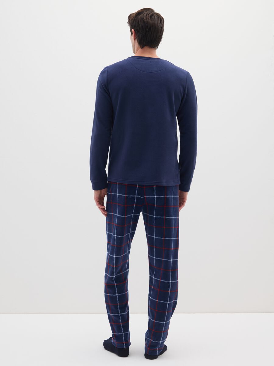 Blue check regular fit fleece pyjamas_2