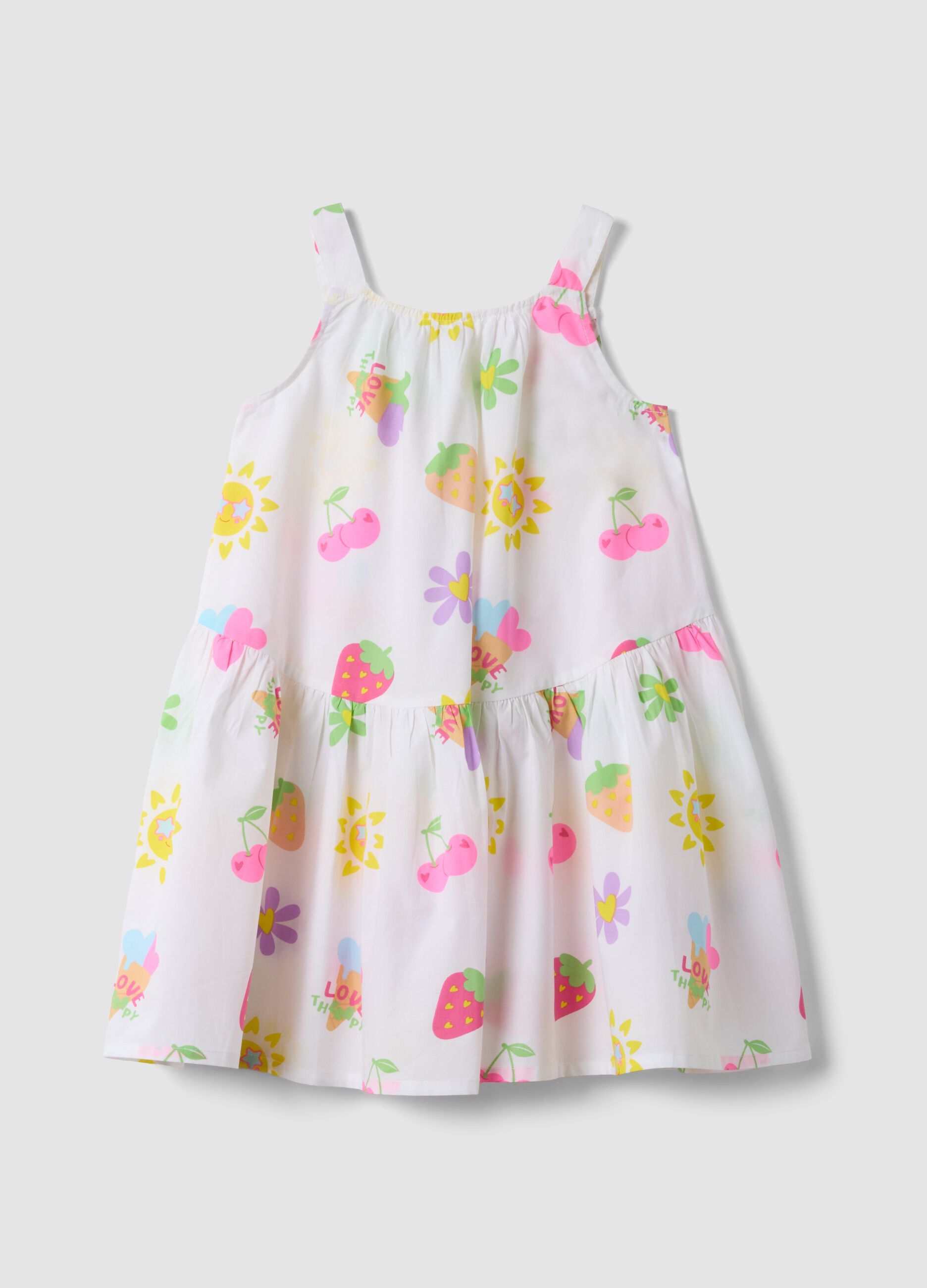 White pure cotton dress with all-over print