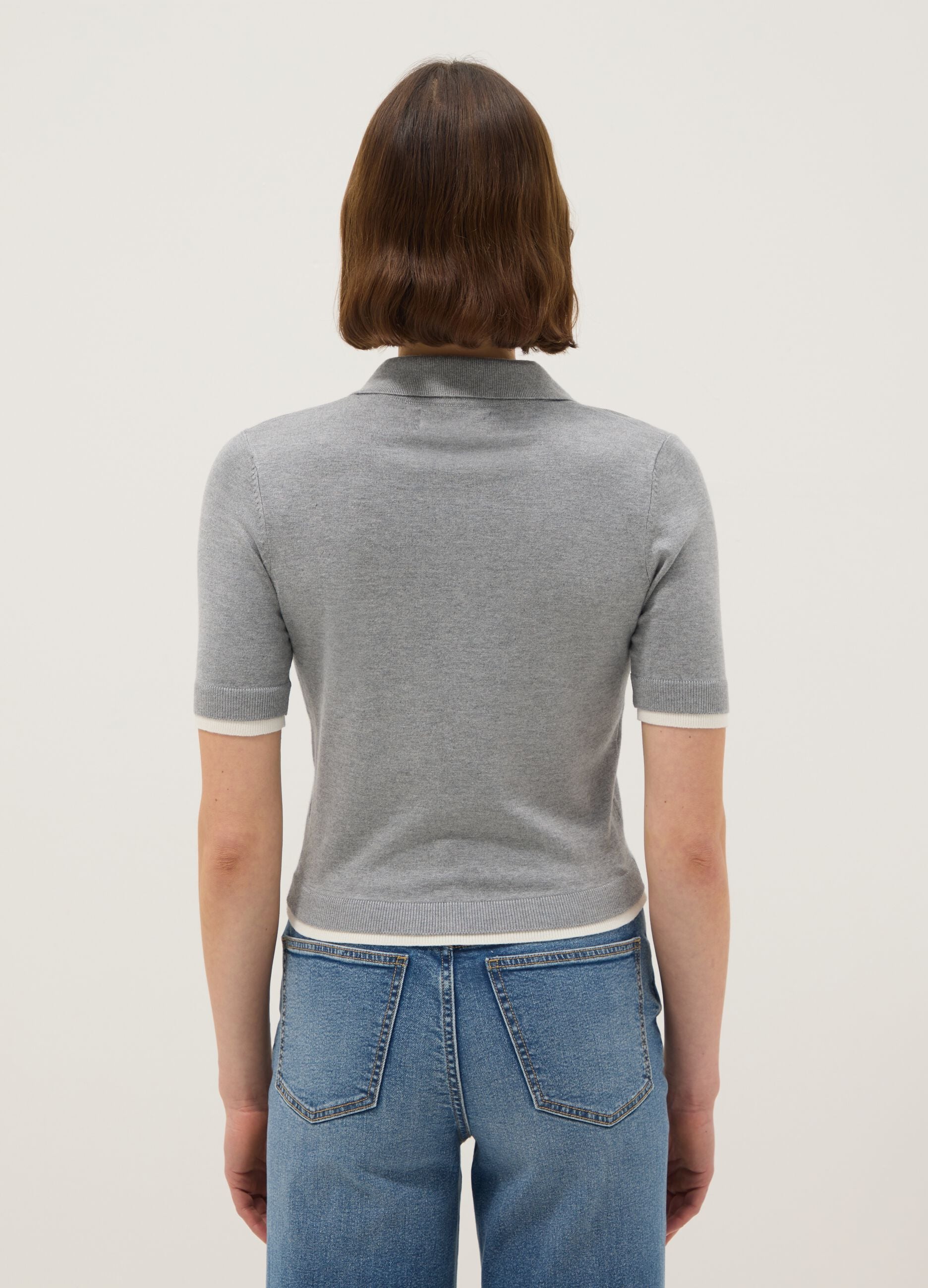 Grey viscose blend regular fit polo shirt