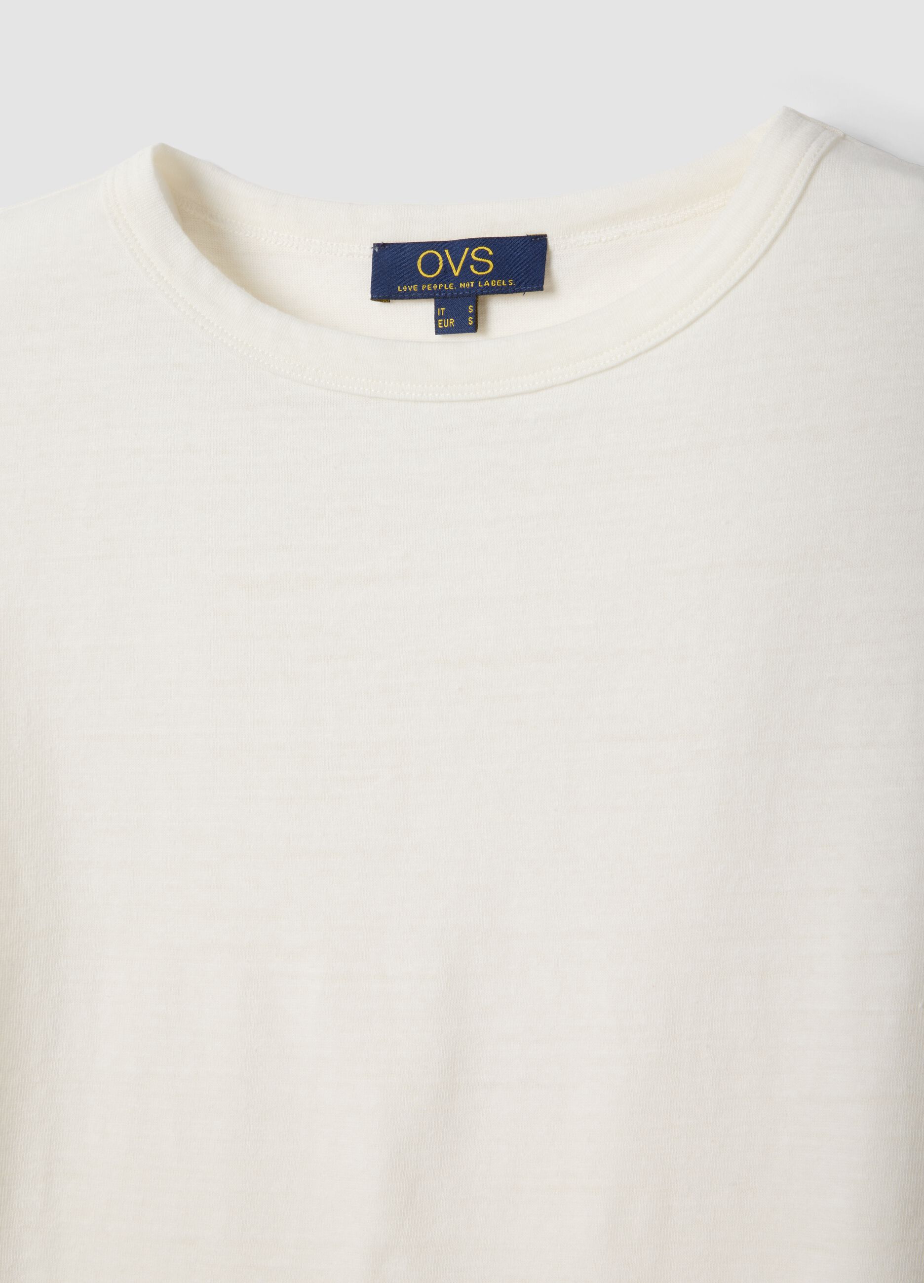 White cotton and linen blend short-sleeve T-shirt, regular fit