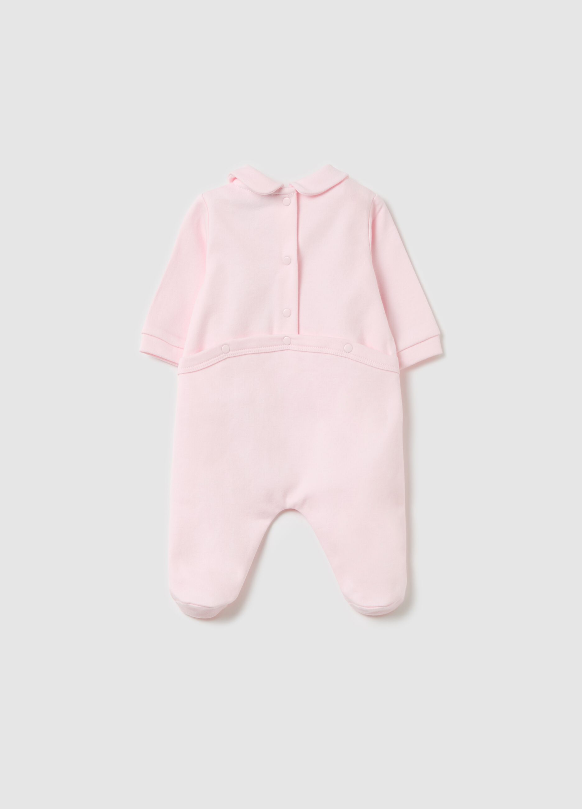 Cotton onesie with feet and "Welcome to the World" embroidery