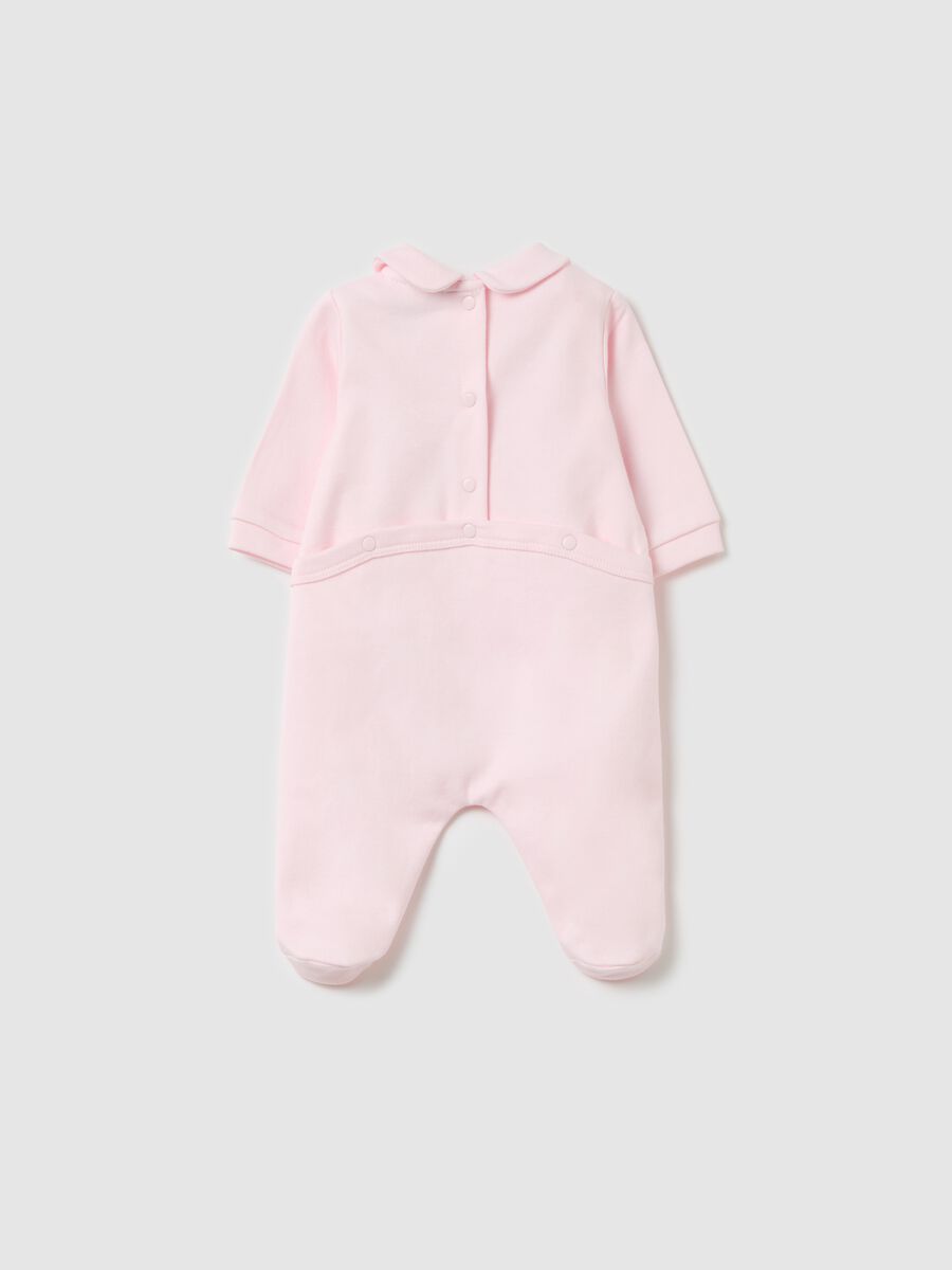 Cotton onesie with feet and "Welcome to the World" embroidery_1