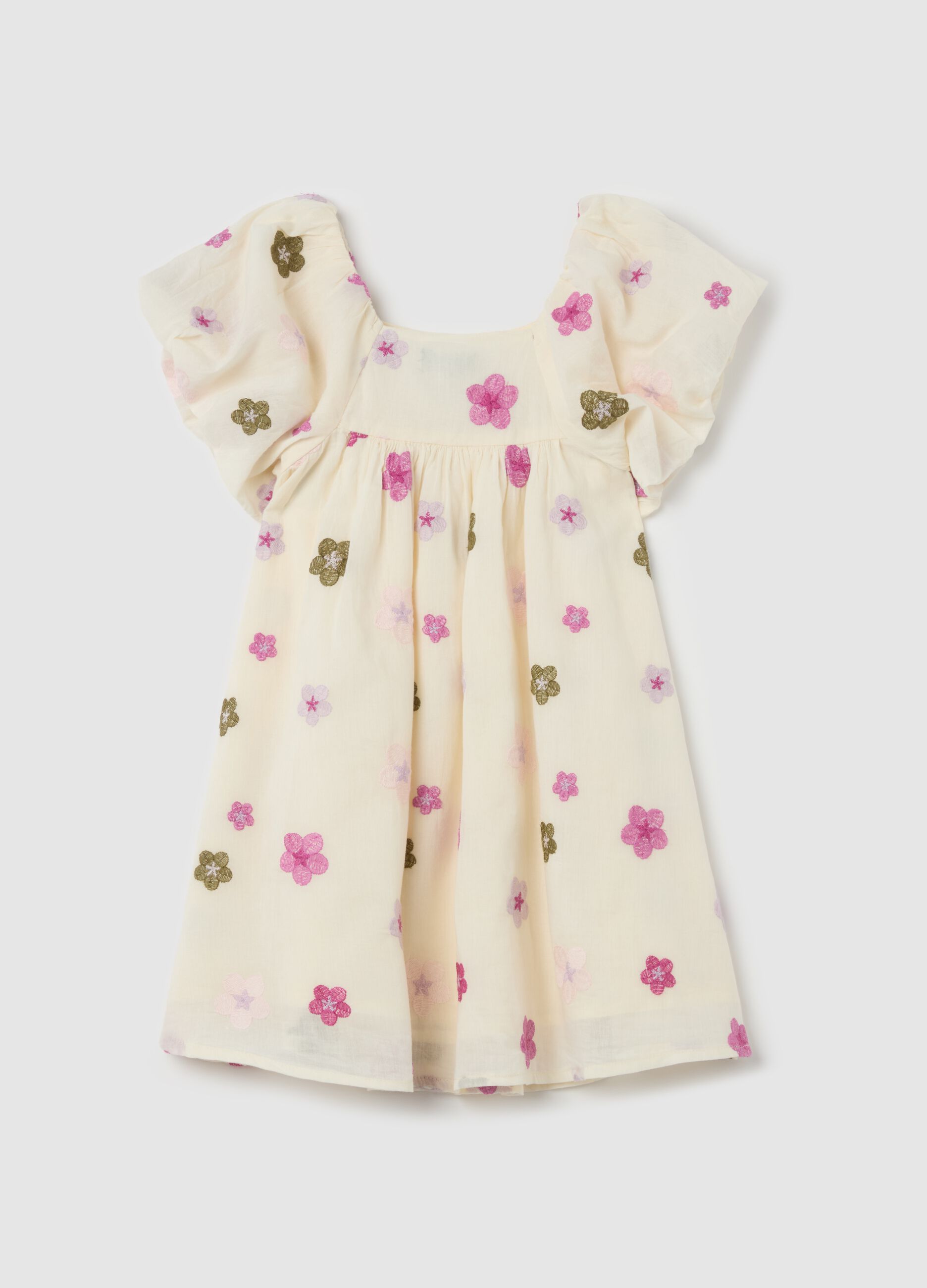 Cotton dress with small flowers embroidery
