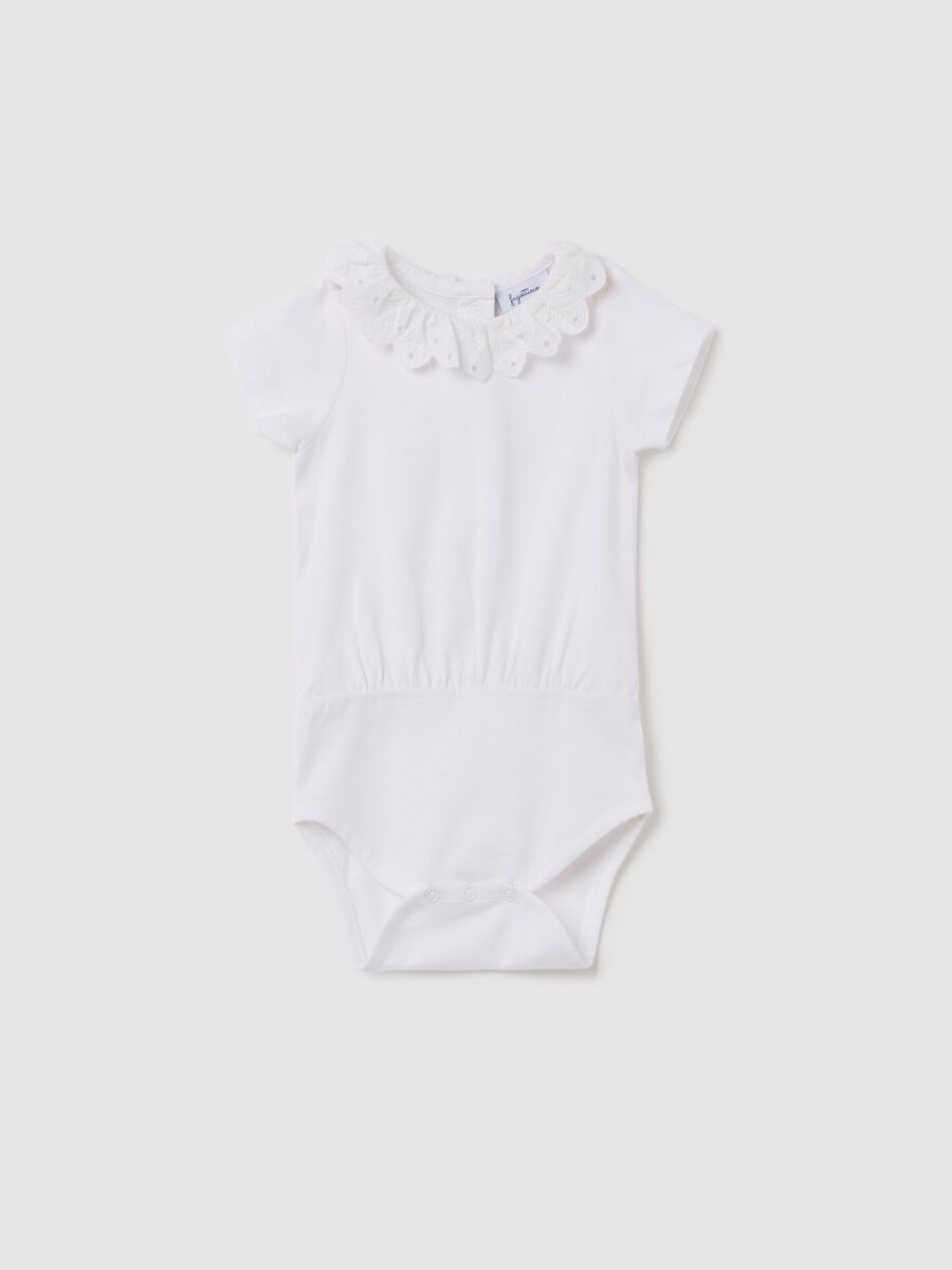Cotton bodysuit with collar in broderie anglaise_0