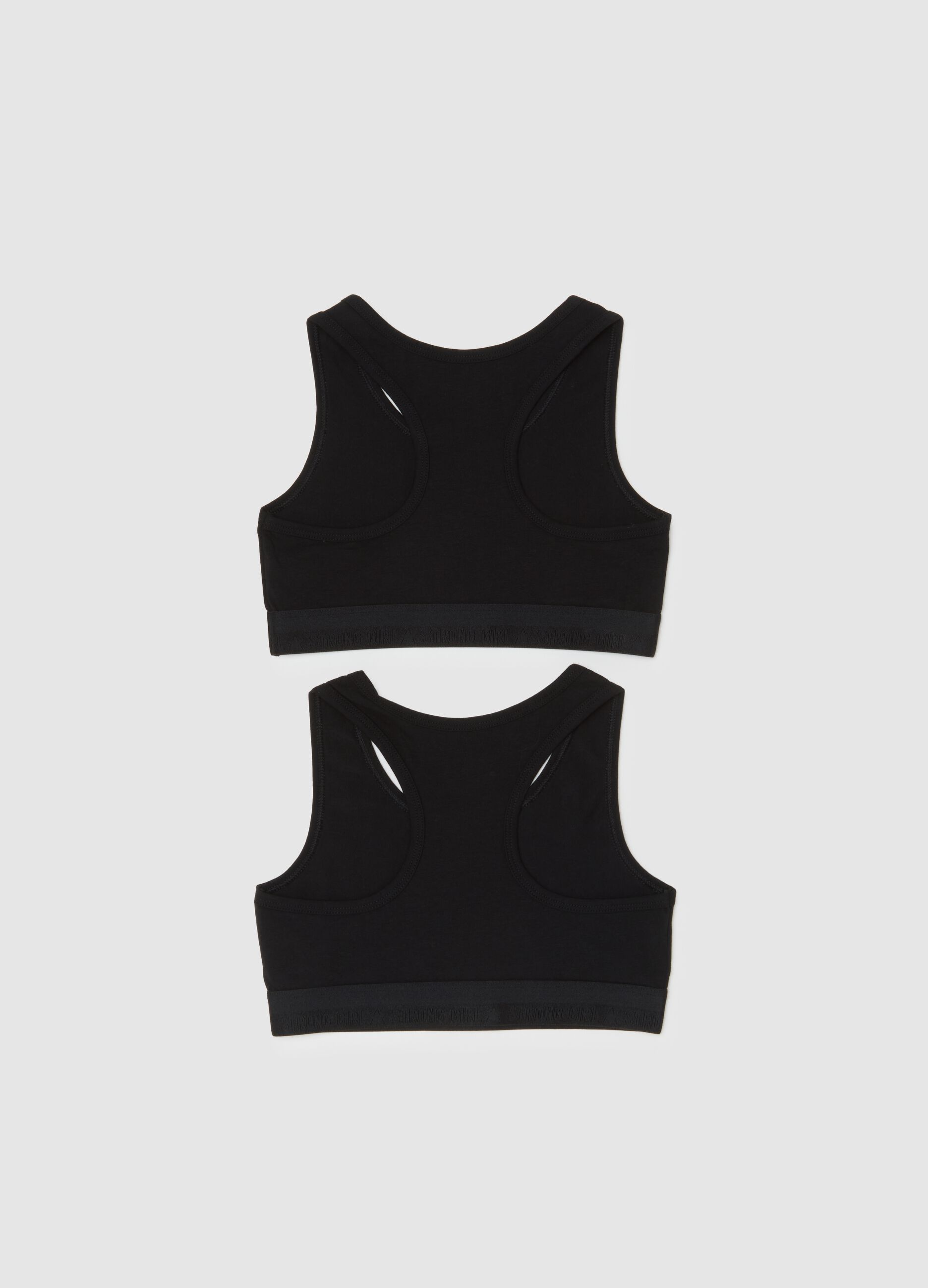 Set of girls' sporty tops in black stretch cotton