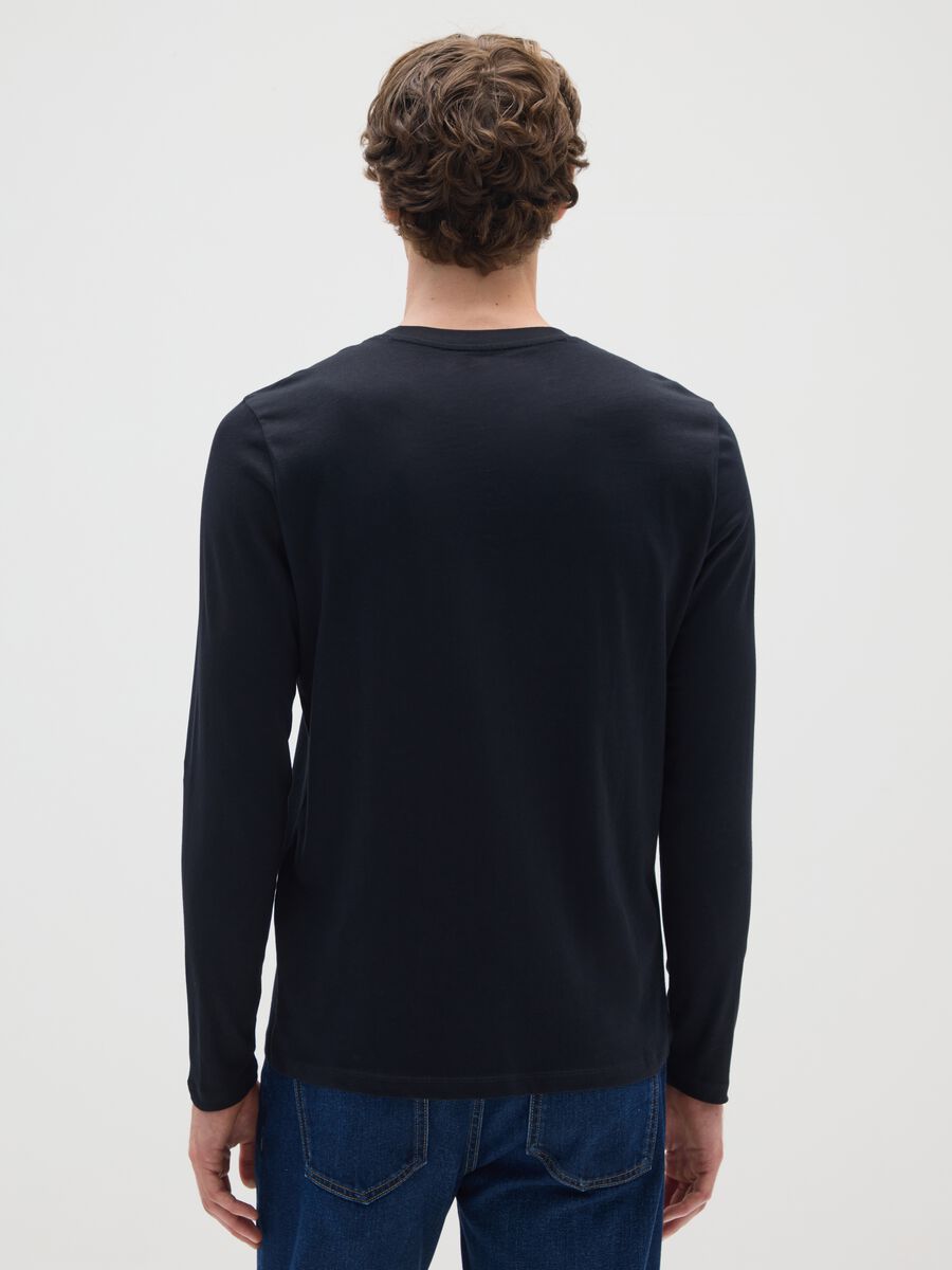 Black long sleeve pure cotton T-shirt_2
