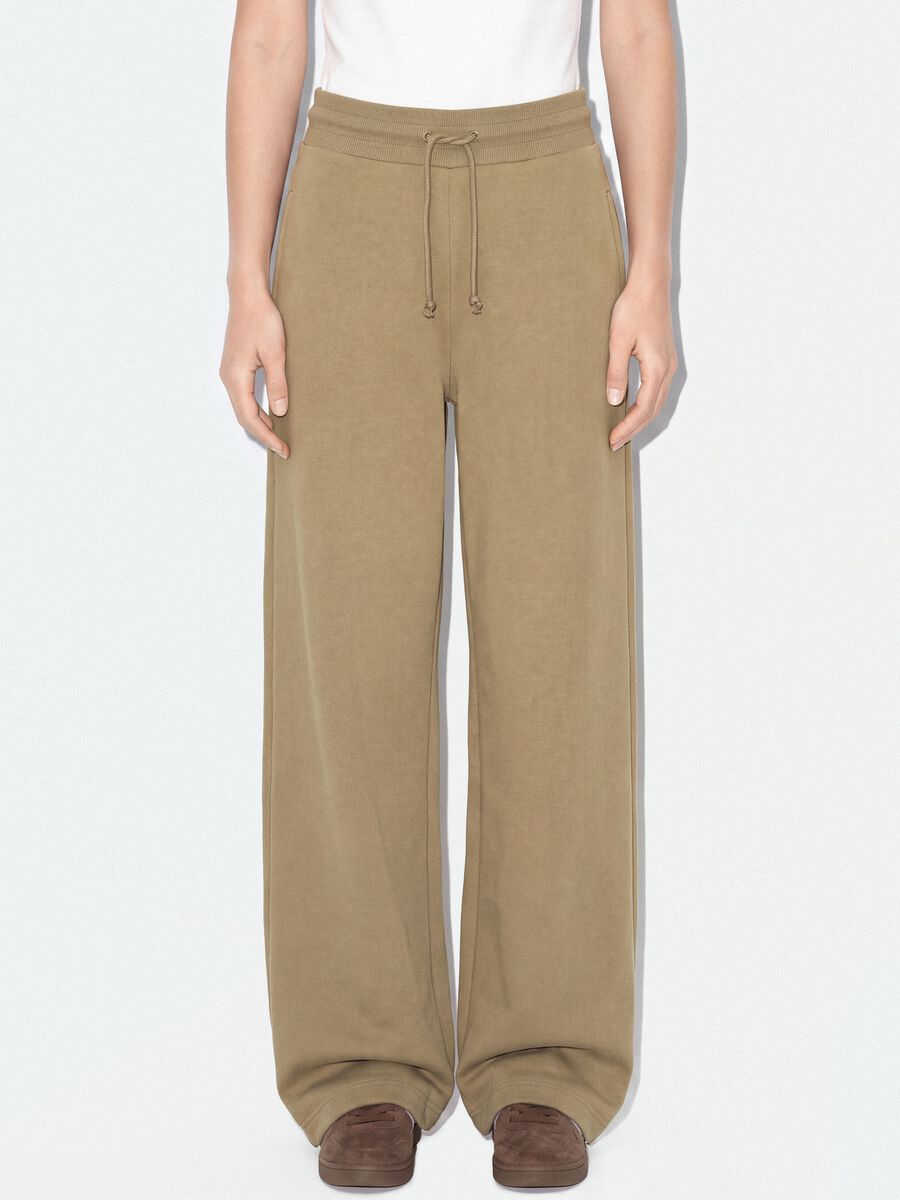 Pantaloni jogger beige in misto cotone baggy fit_1