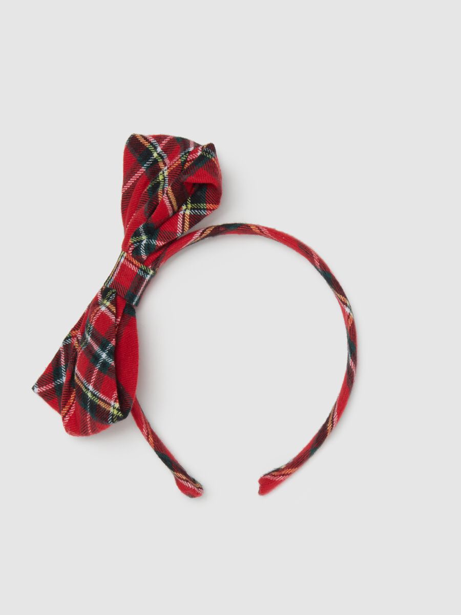 Multicoloured check cotton girl's headband with bow_0