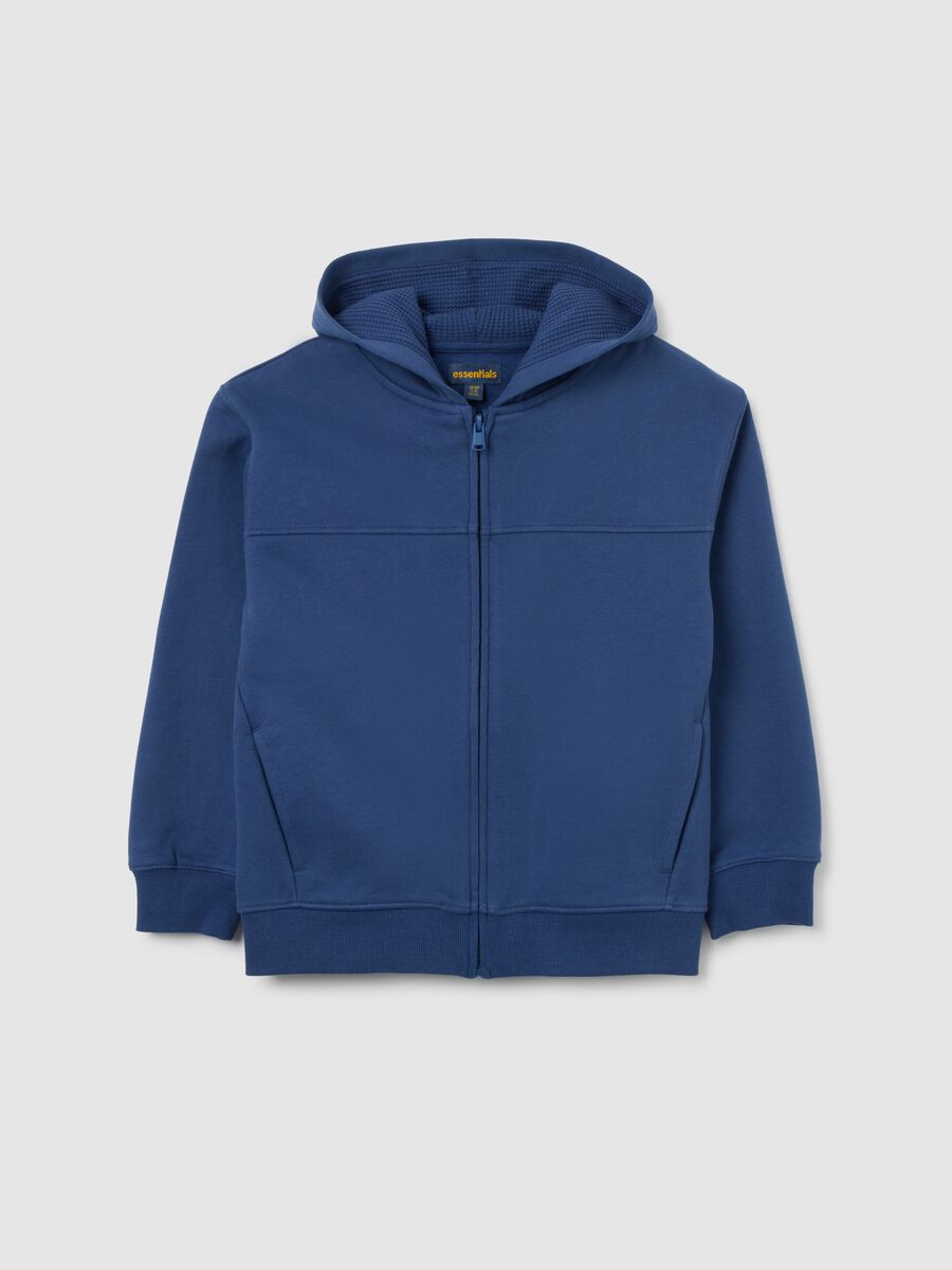 Kids' blue sweatshirt in pure cotton oversized fit with zip_0