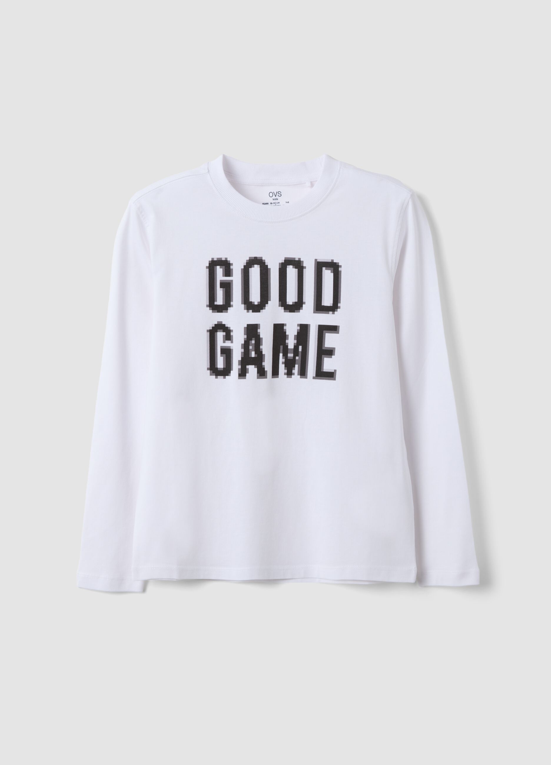 White pure organic cotton T-shirt with &ldquo;Good Game&rdquo; slogan for boys